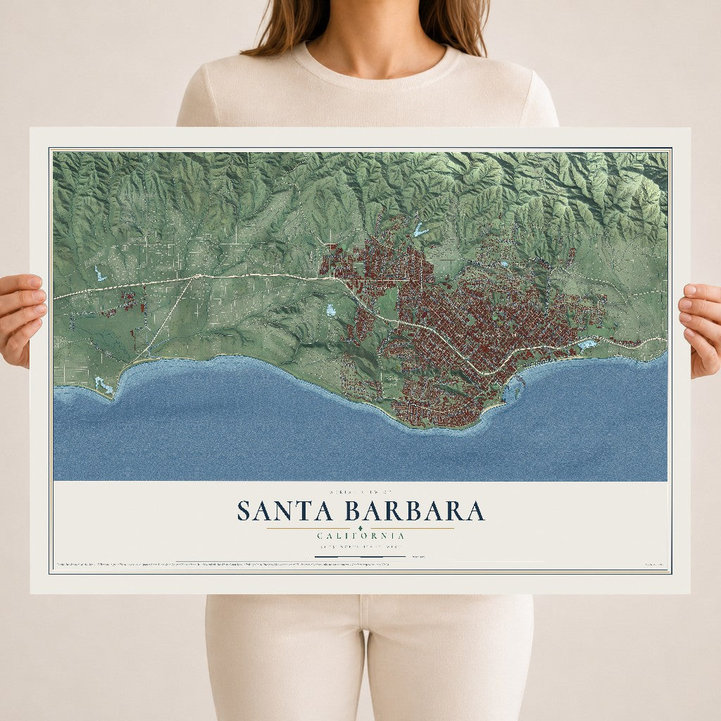 Map of Santa Barbara, California, 18 x 24 inch unframed archival matte print