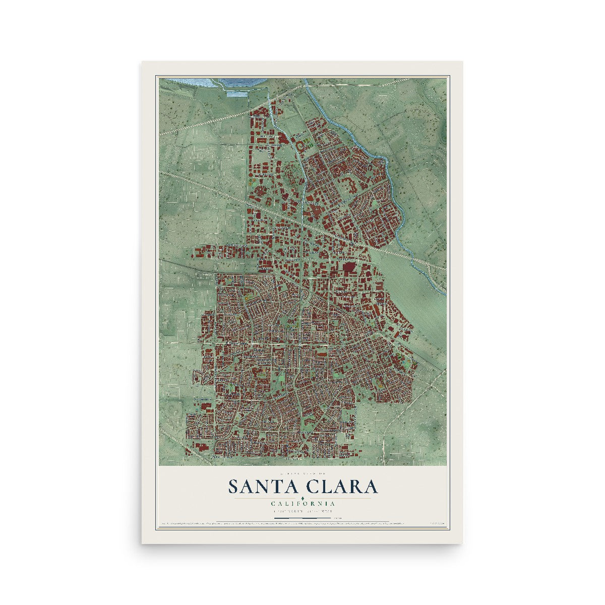 Map of Santa Clara, California, 12 x 18 inch unframed archival matte print