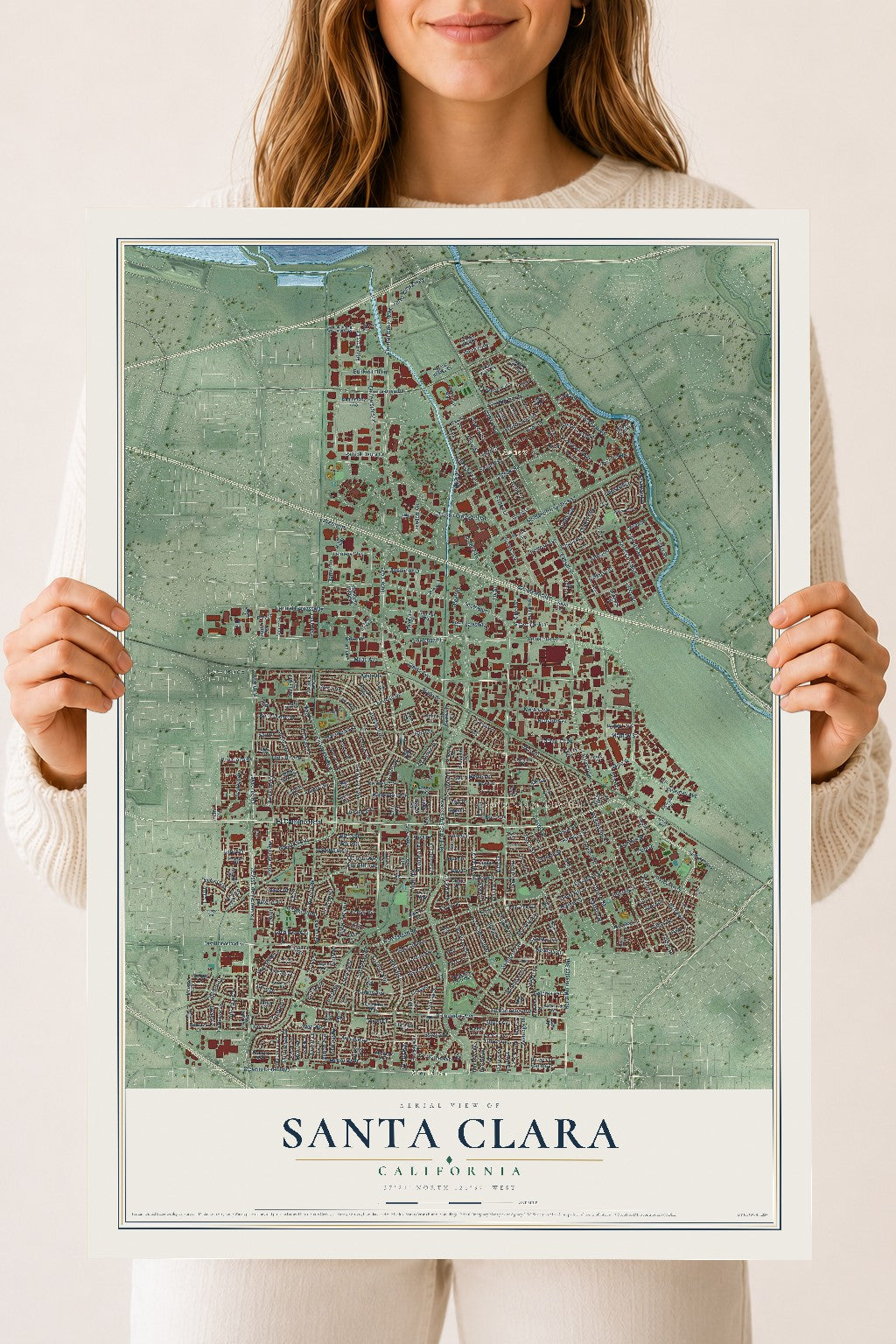 Map of Santa Clara, California, 18 x 24 inch unframed archival matte print