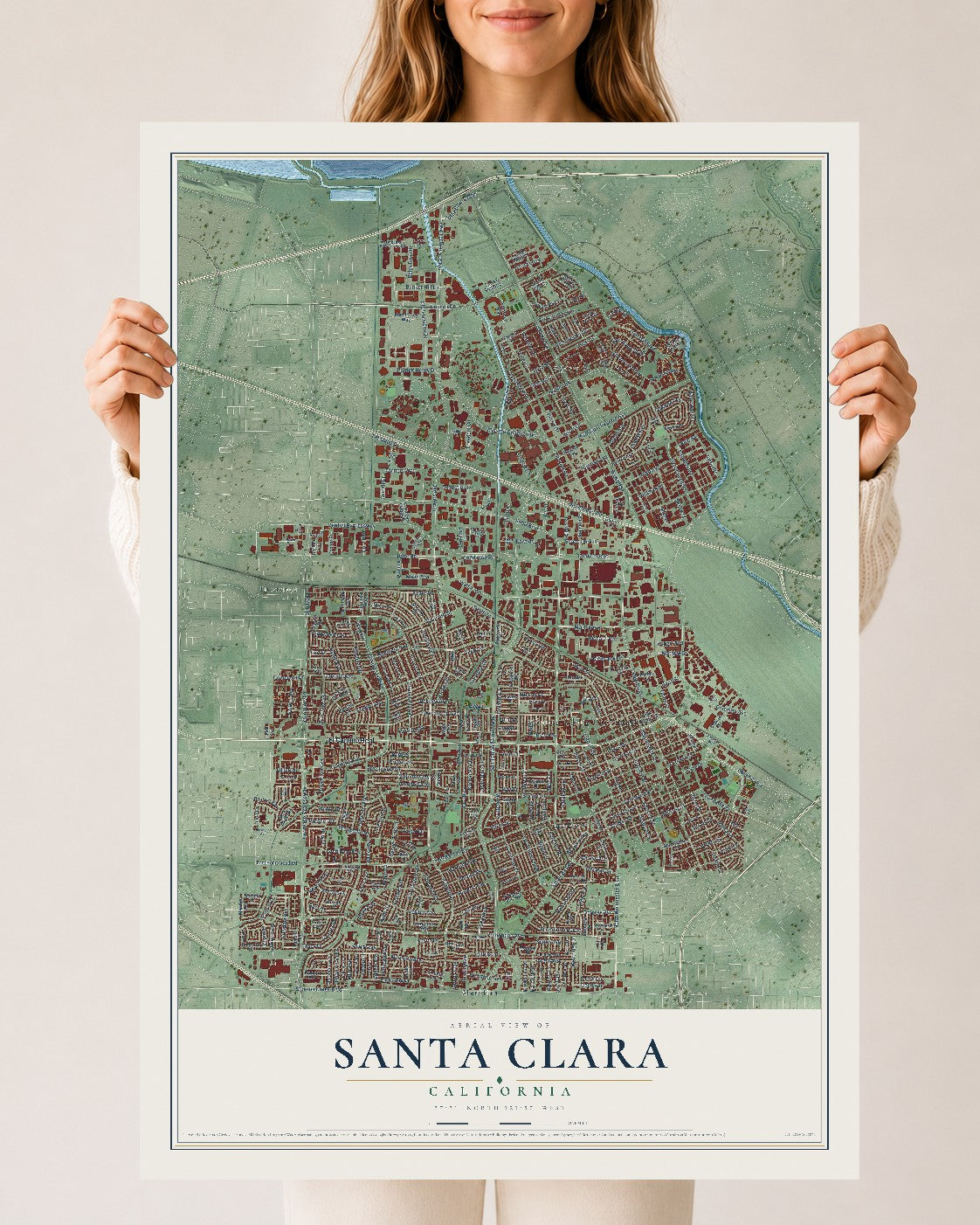Map of Santa Clara, California, 24 x 36 inch unframed archival matte print