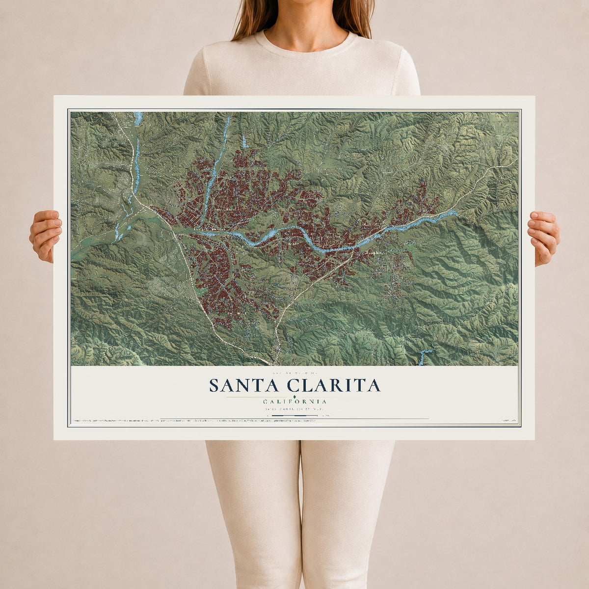 Map of Santa Clarita, California, 24 x 36 inch unframed archival matte print