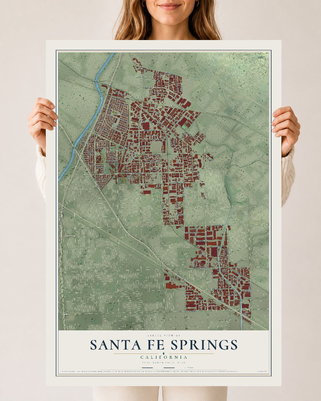 Map of Santa Fe Springs, California, 24 x 36 inch unframed archival matte print