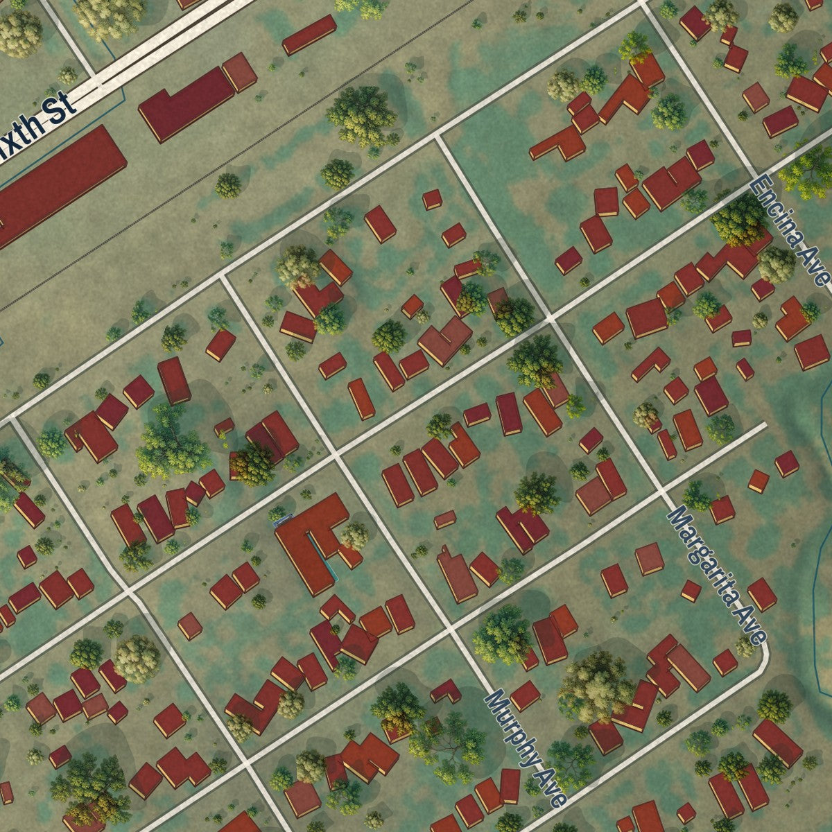Close-up of the map of Santa Margarita, California print showing street and building detail