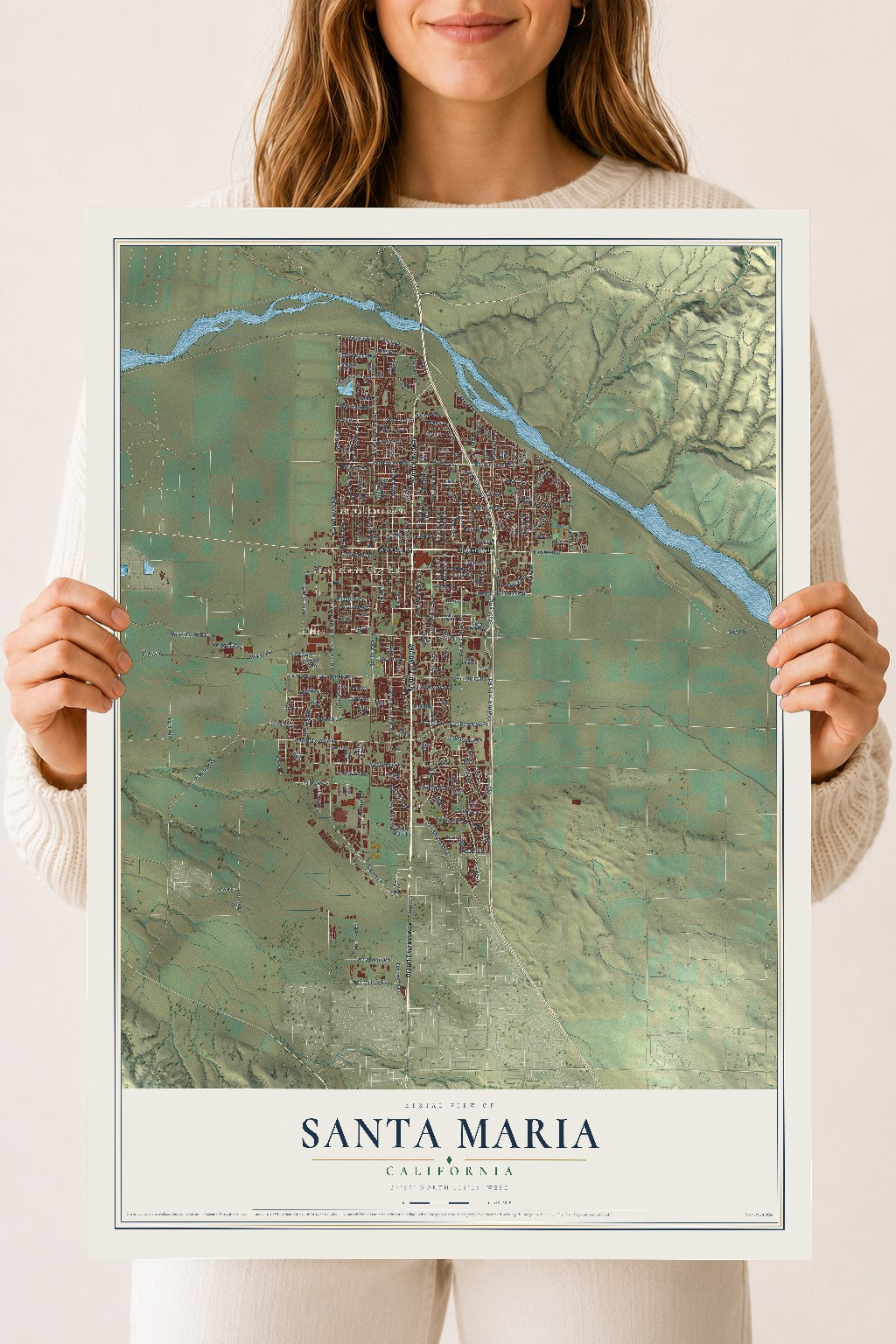 Map of Santa Maria, California, 18 x 24 inch unframed archival matte print