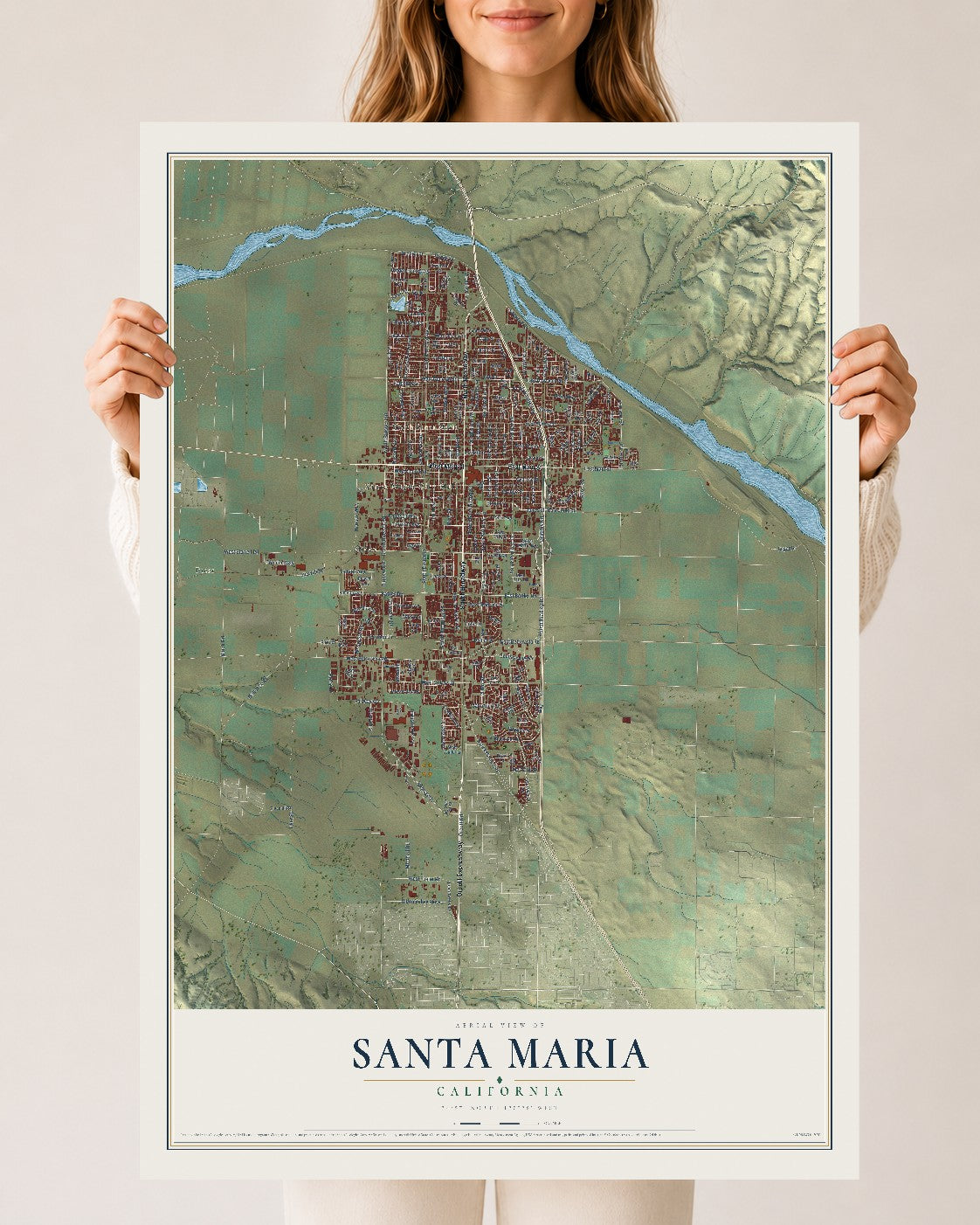 Map of Santa Maria, California, 24 x 36 inch unframed archival matte print