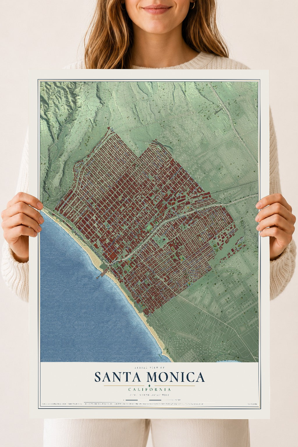 Map of Santa Monica, California, 18 x 24 inch unframed archival matte print