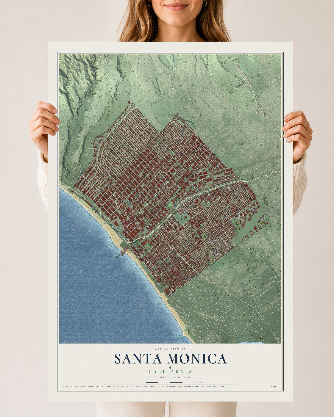 Map of Santa Monica, California, 24 x 36 inch unframed archival matte print