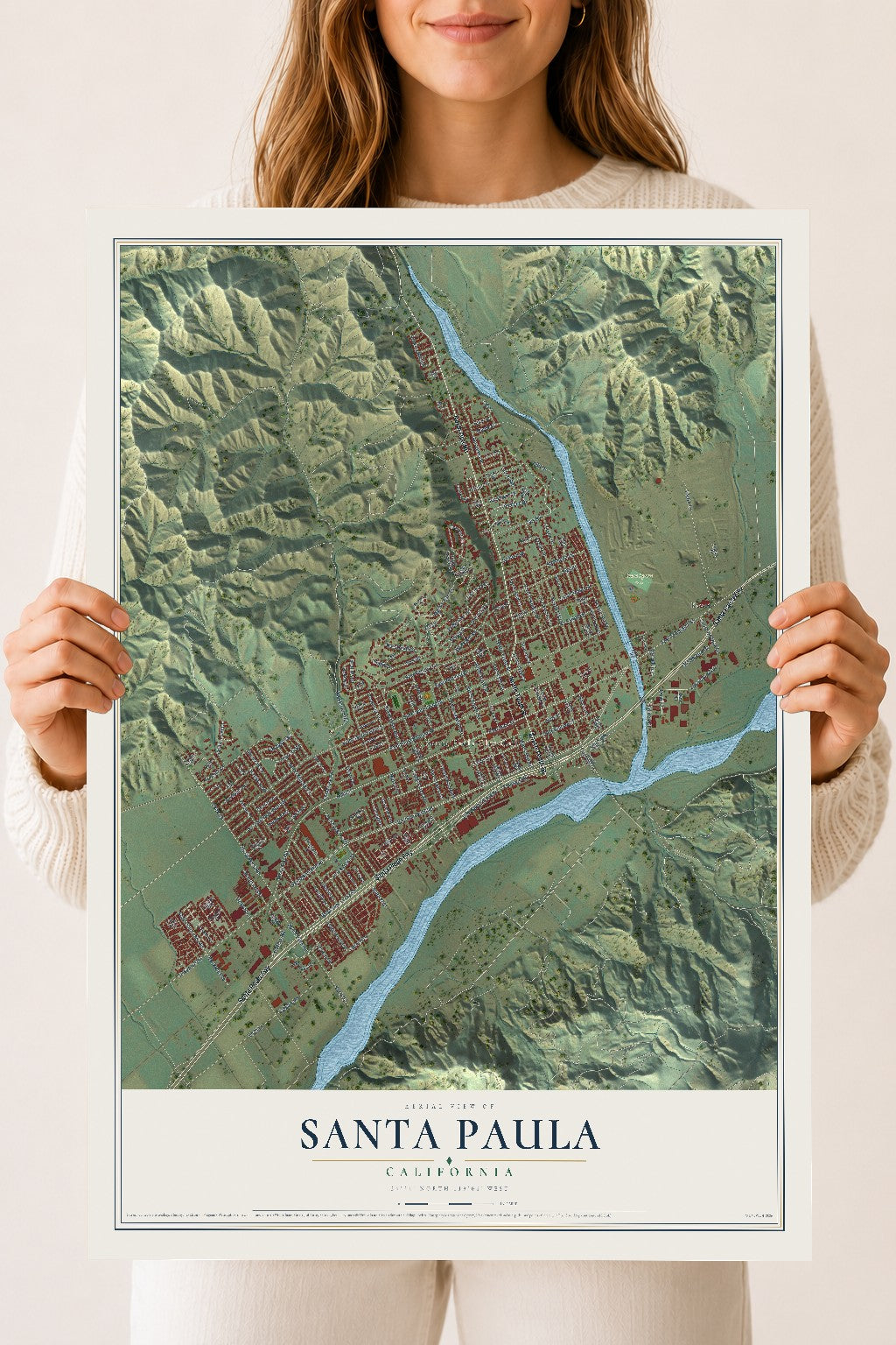 Map of Santa Paula, California, 18 x 24 inch unframed archival matte print