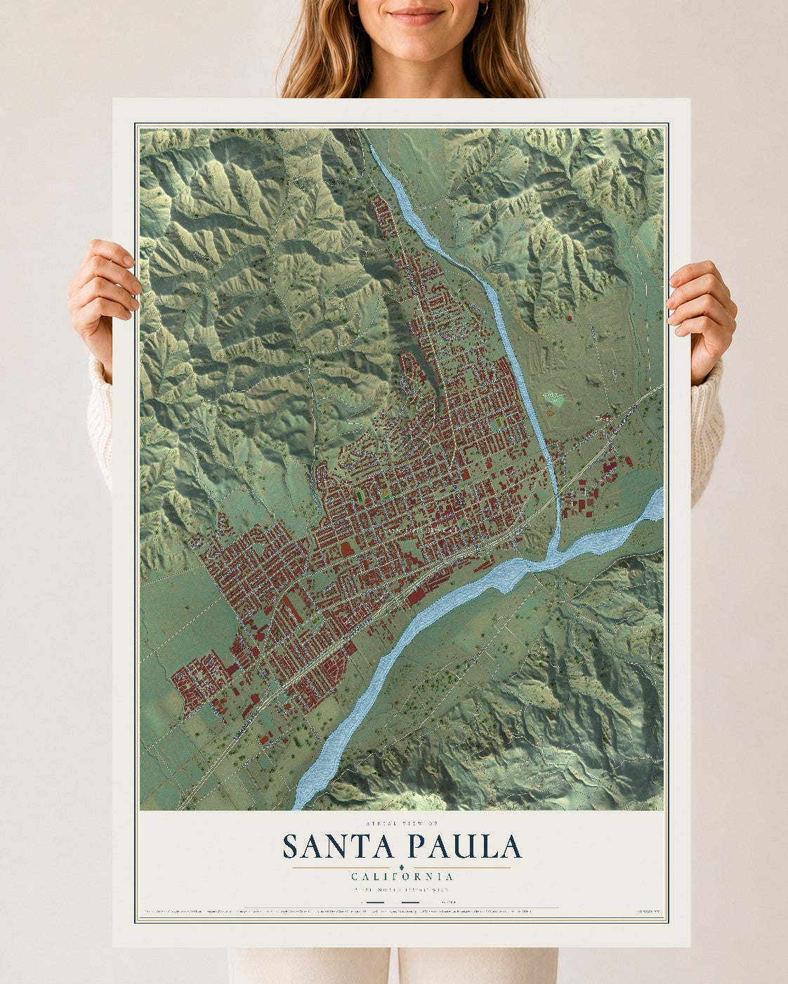 Map of Santa Paula, California, 24 x 36 inch unframed archival matte print