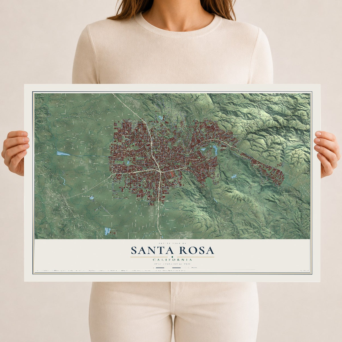 Map of Santa Rosa, California, 12 x 18 inch unframed archival matte print