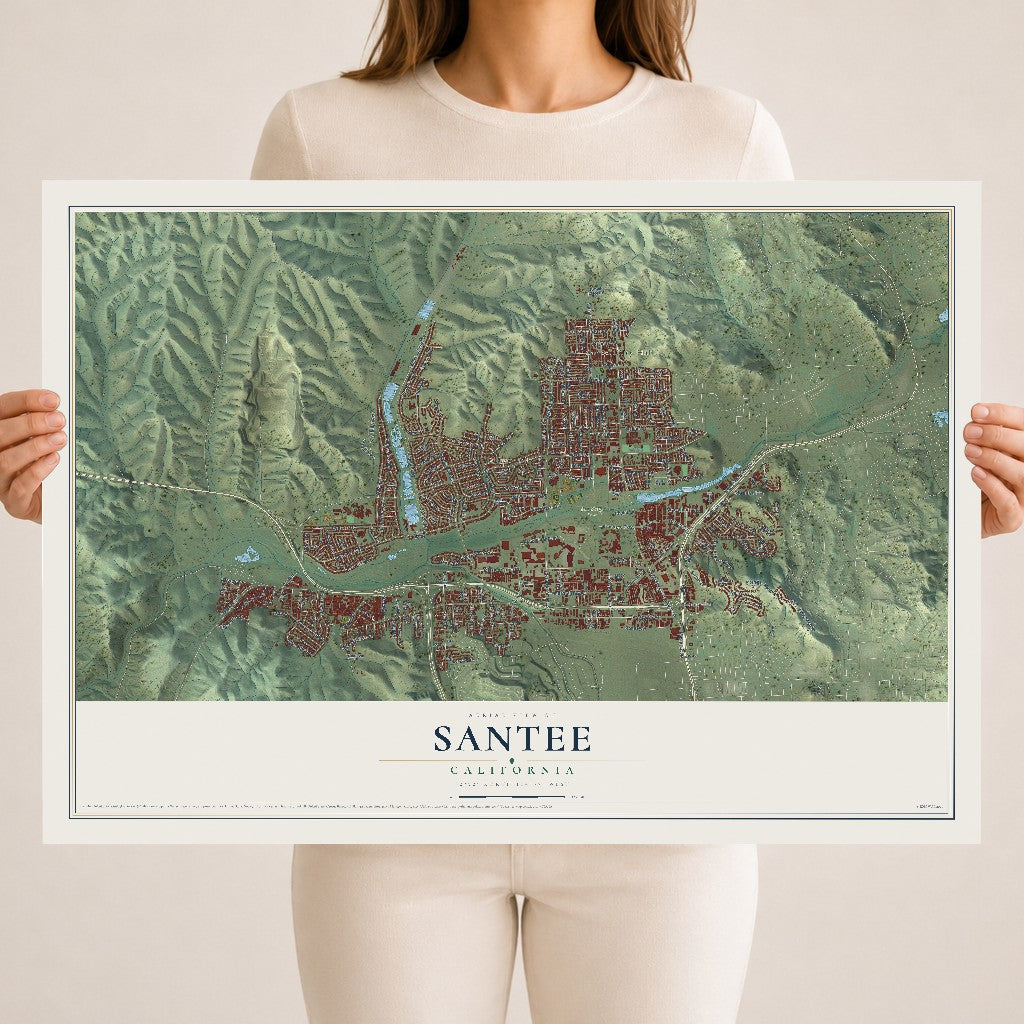Map of Santee, California, 18 x 24 inch unframed archival matte print