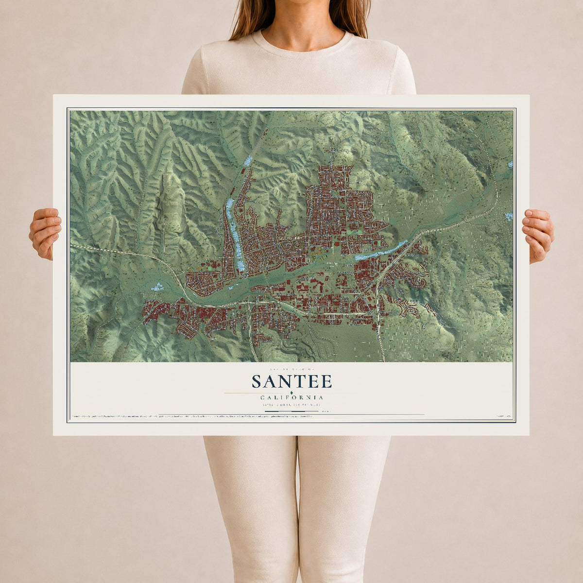 Map of Santee, California, 24 x 36 inch unframed archival matte print