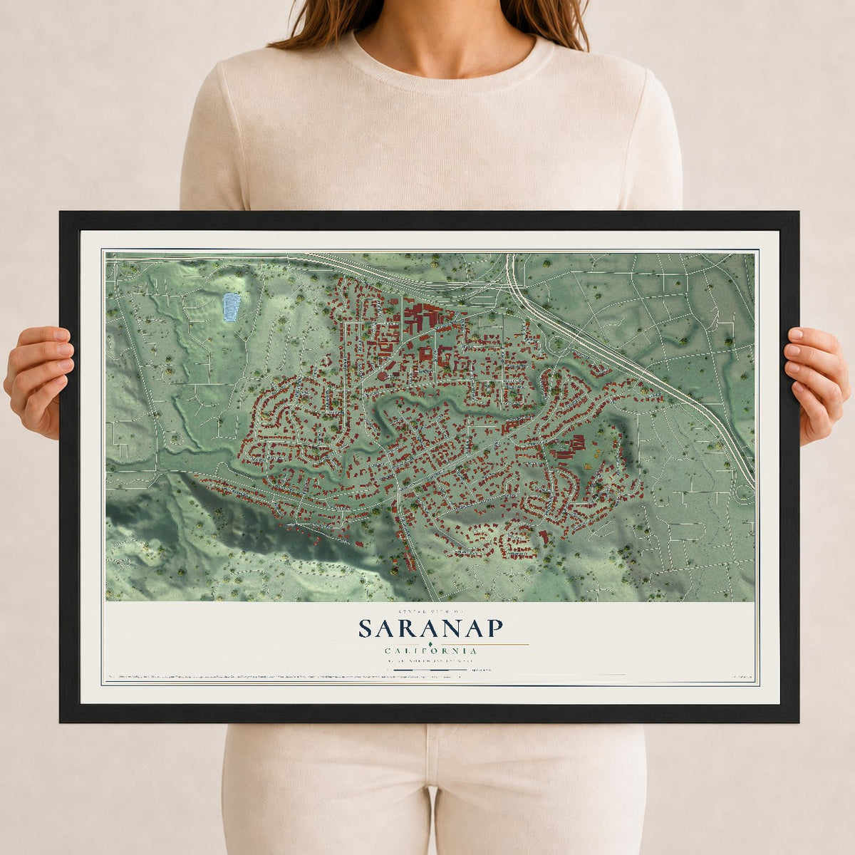 Map of Saranap, California, 12 x 18 inch print in a black wood frame