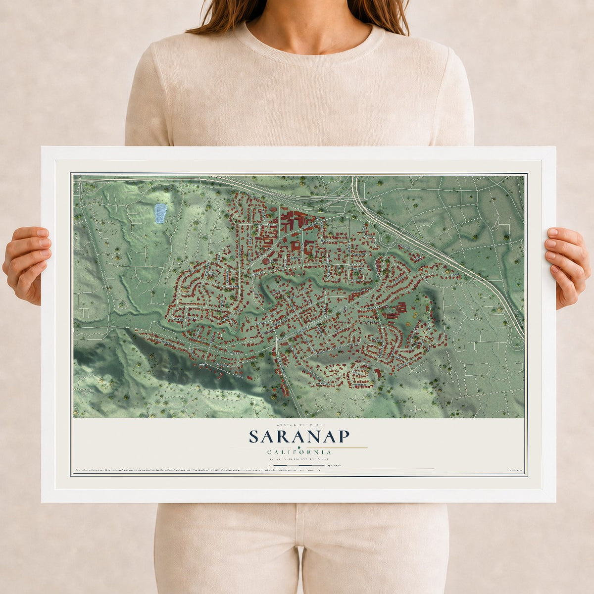 Map of Saranap, California, 12 x 18 inch print in a white wood frame