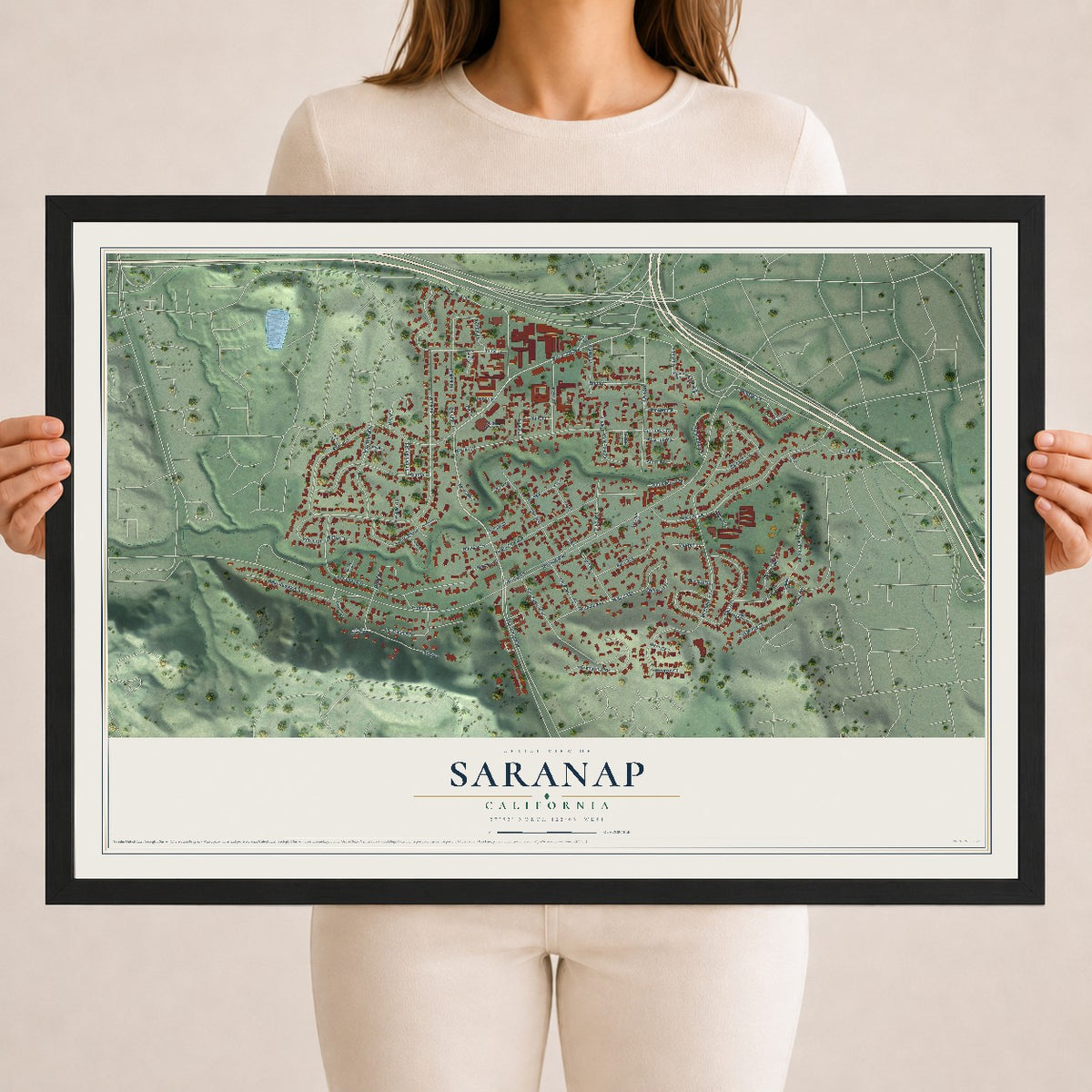 Map of Saranap, California, 18 x 24 inch print in a black wood frame