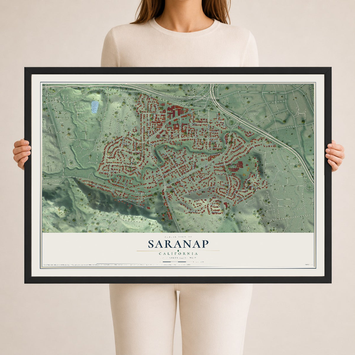 Map of Saranap, California, 24 x 36 inch print in a black wood frame