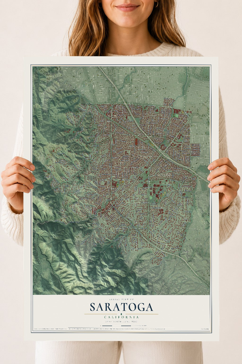 Map of Saratoga, California, 18 x 24 inch unframed archival matte print