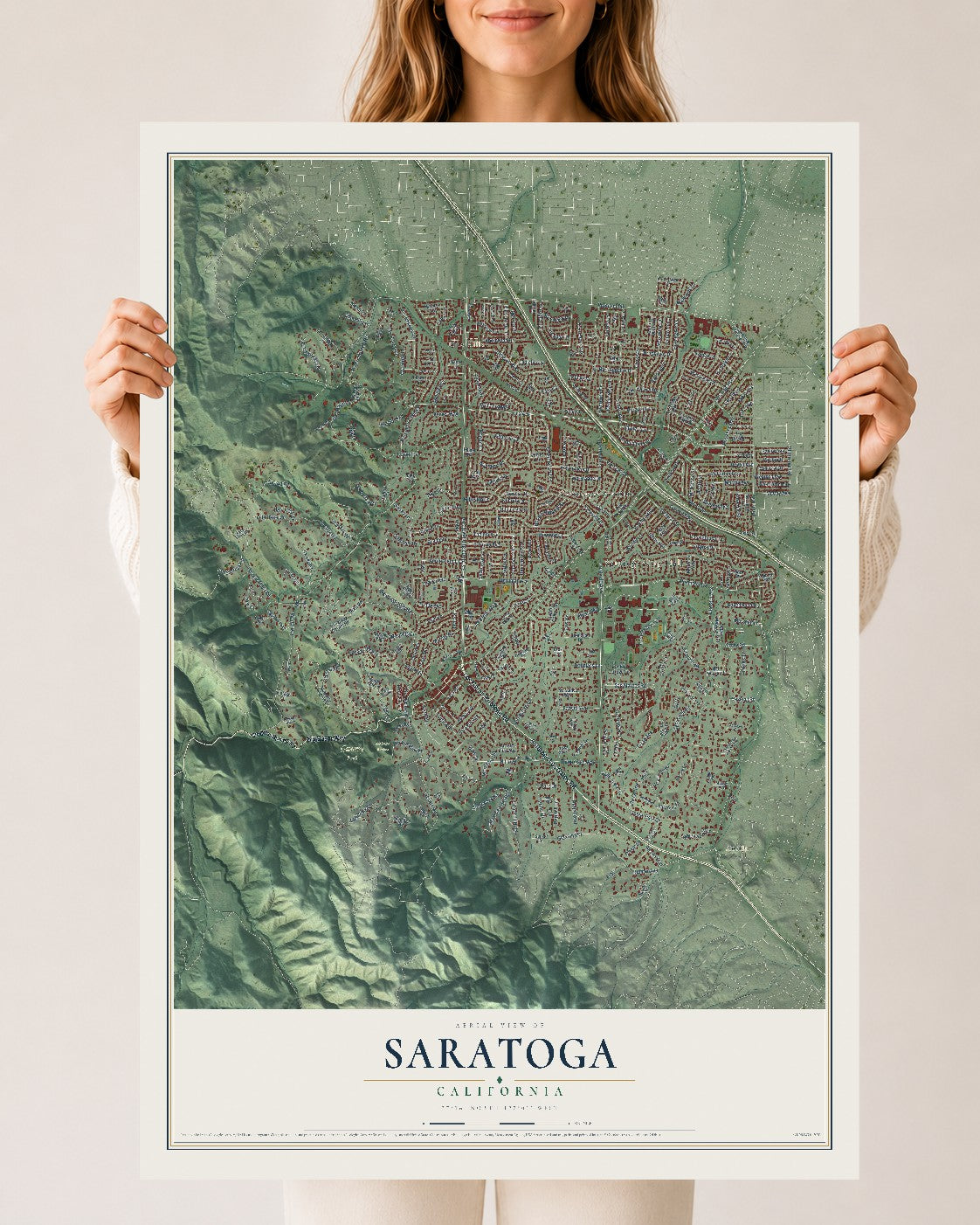 Map of Saratoga, California, 24 x 36 inch unframed archival matte print