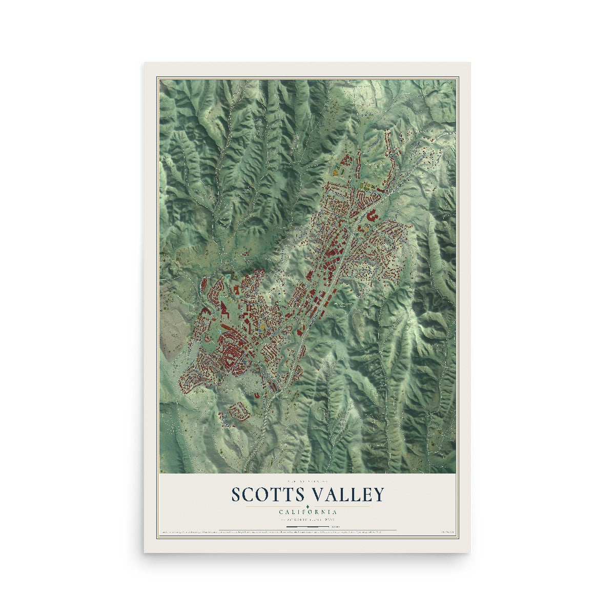 Map of Scotts Valley, California, 12 x 18 inch unframed archival matte print