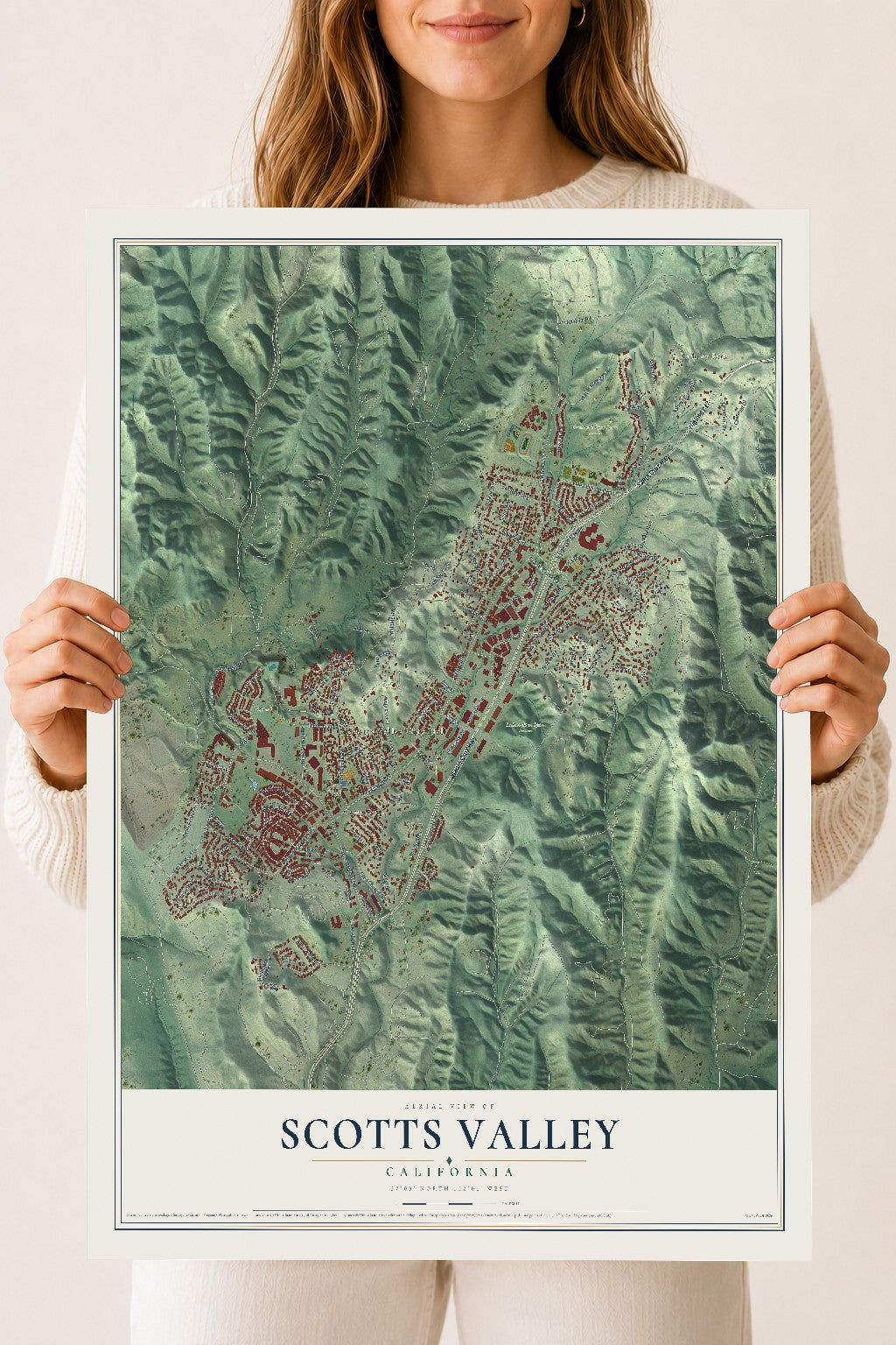Map of Scotts Valley, California, 18 x 24 inch unframed archival matte print