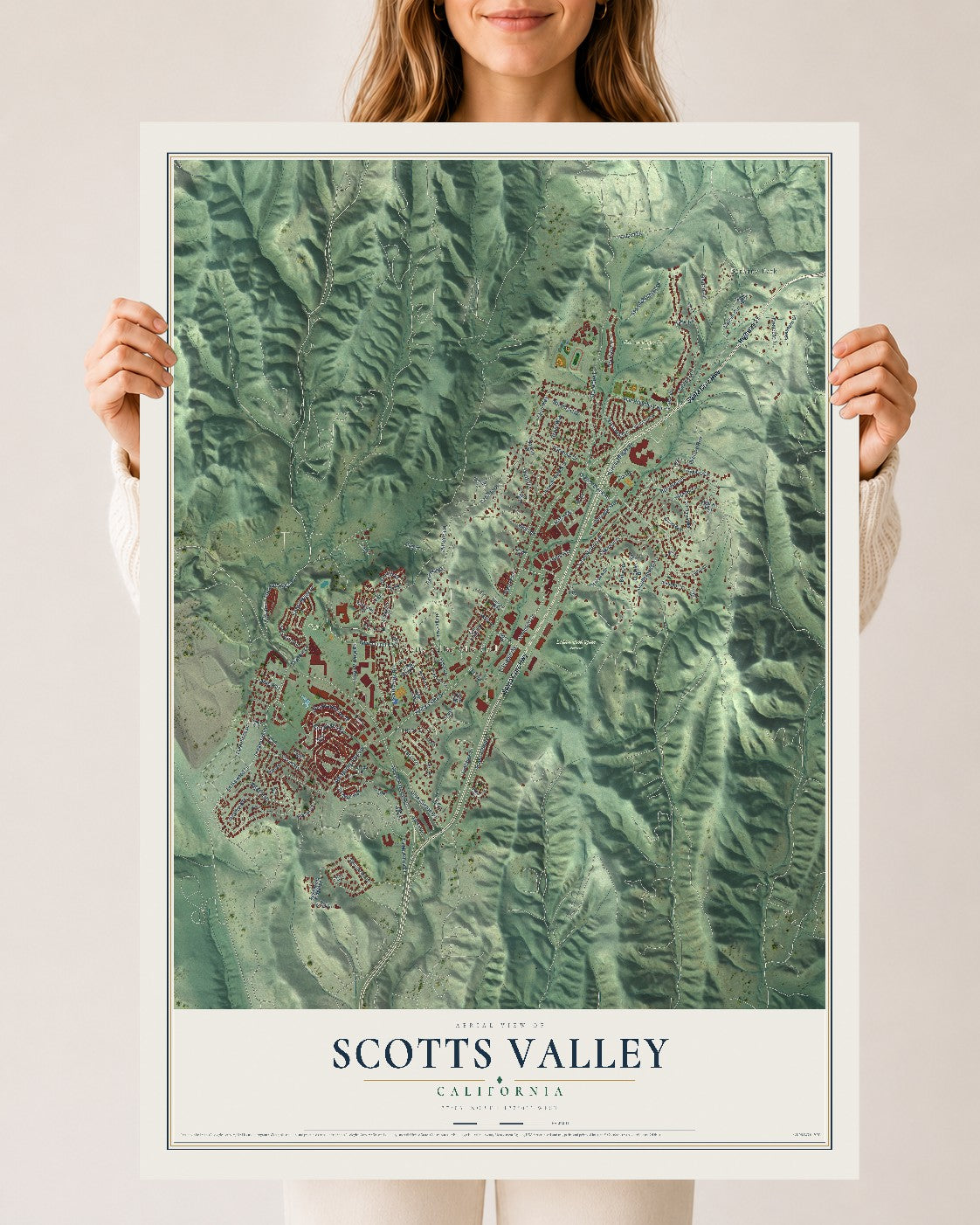 Map of Scotts Valley, California, 24 x 36 inch unframed archival matte print