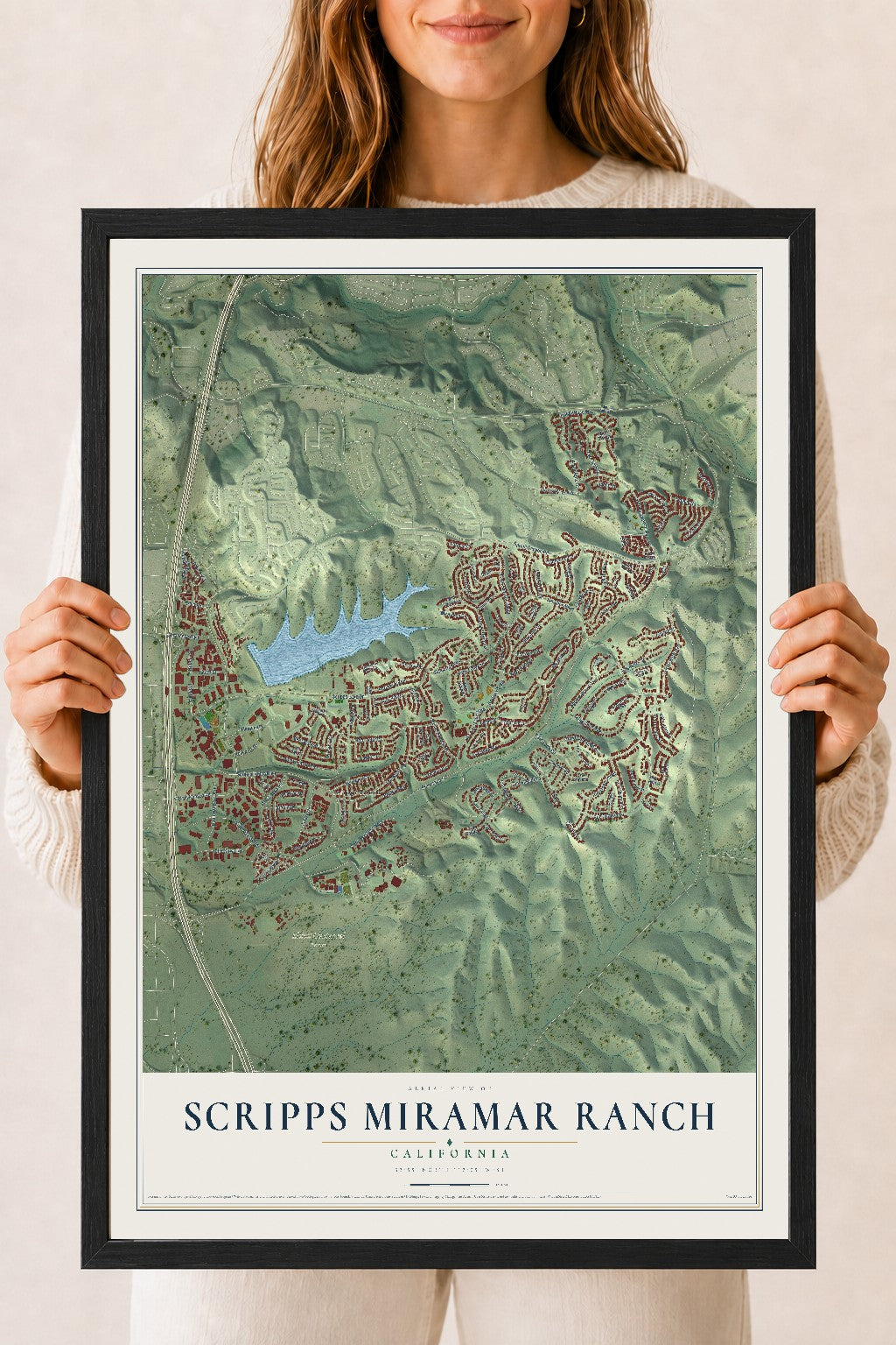 Map of Scripps Miramar Ranch, California, 18 x 24 inch print in a black wood frame