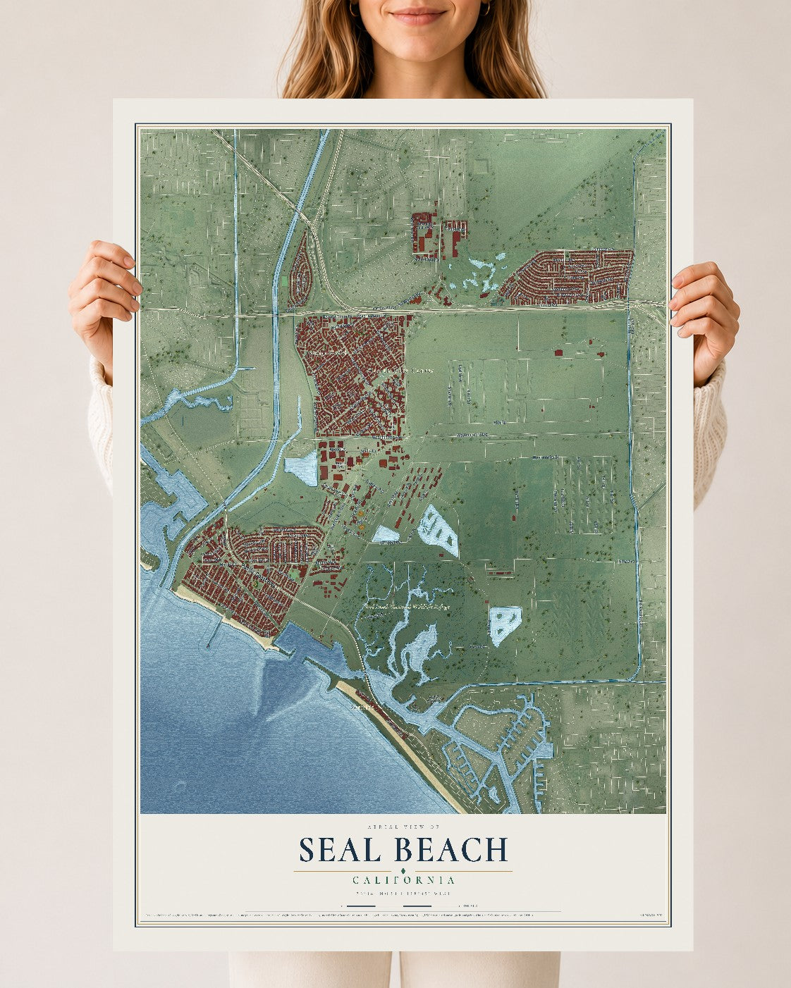 Map of Seal Beach, California, 24 x 36 inch unframed archival matte print
