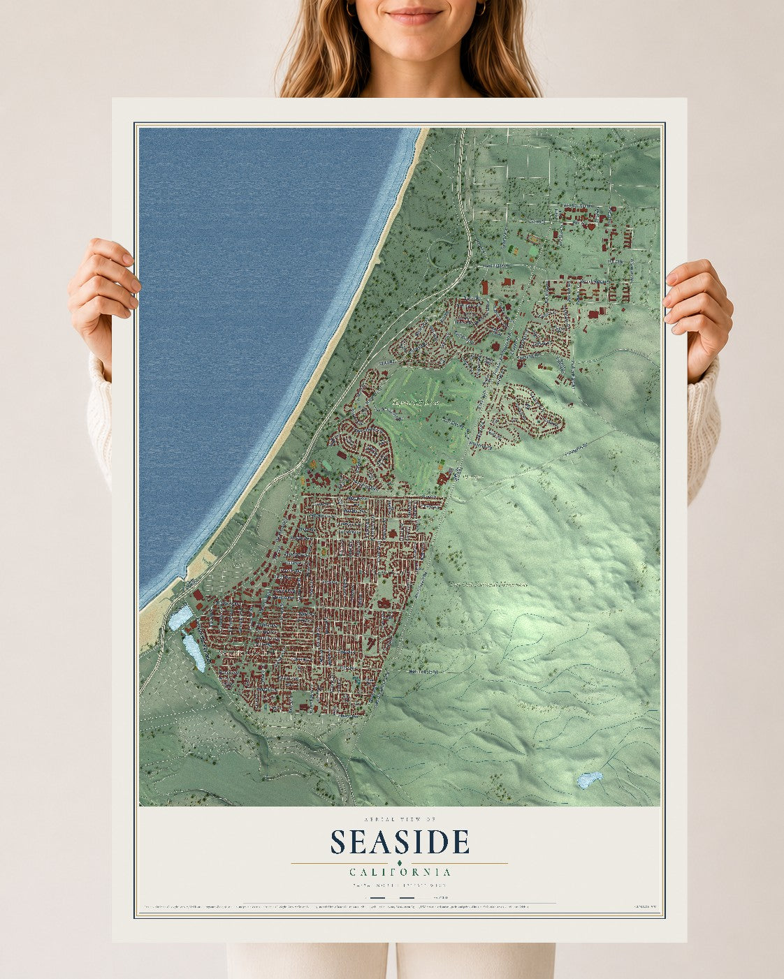 Map of Seaside, California, 24 x 36 inch unframed archival matte print