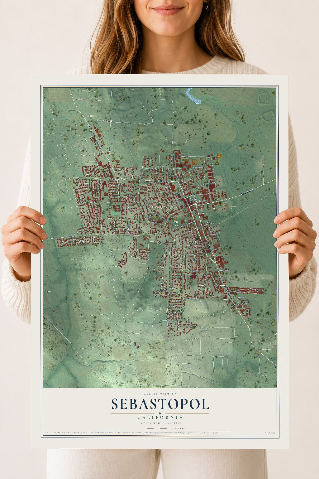 Map of Sebastopol, California, 18 x 24 inch unframed archival matte print