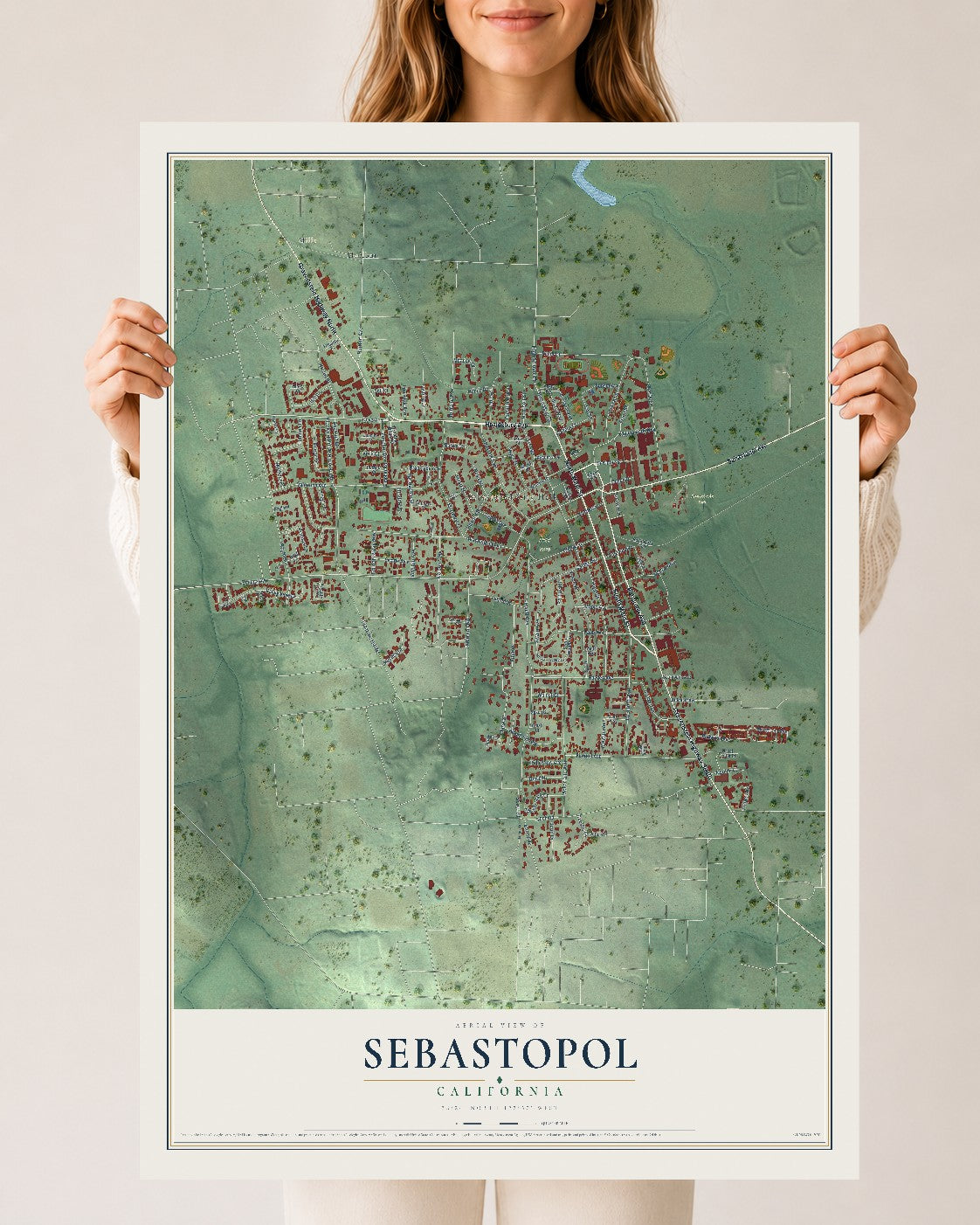 Map of Sebastopol, California, 24 x 36 inch unframed archival matte print