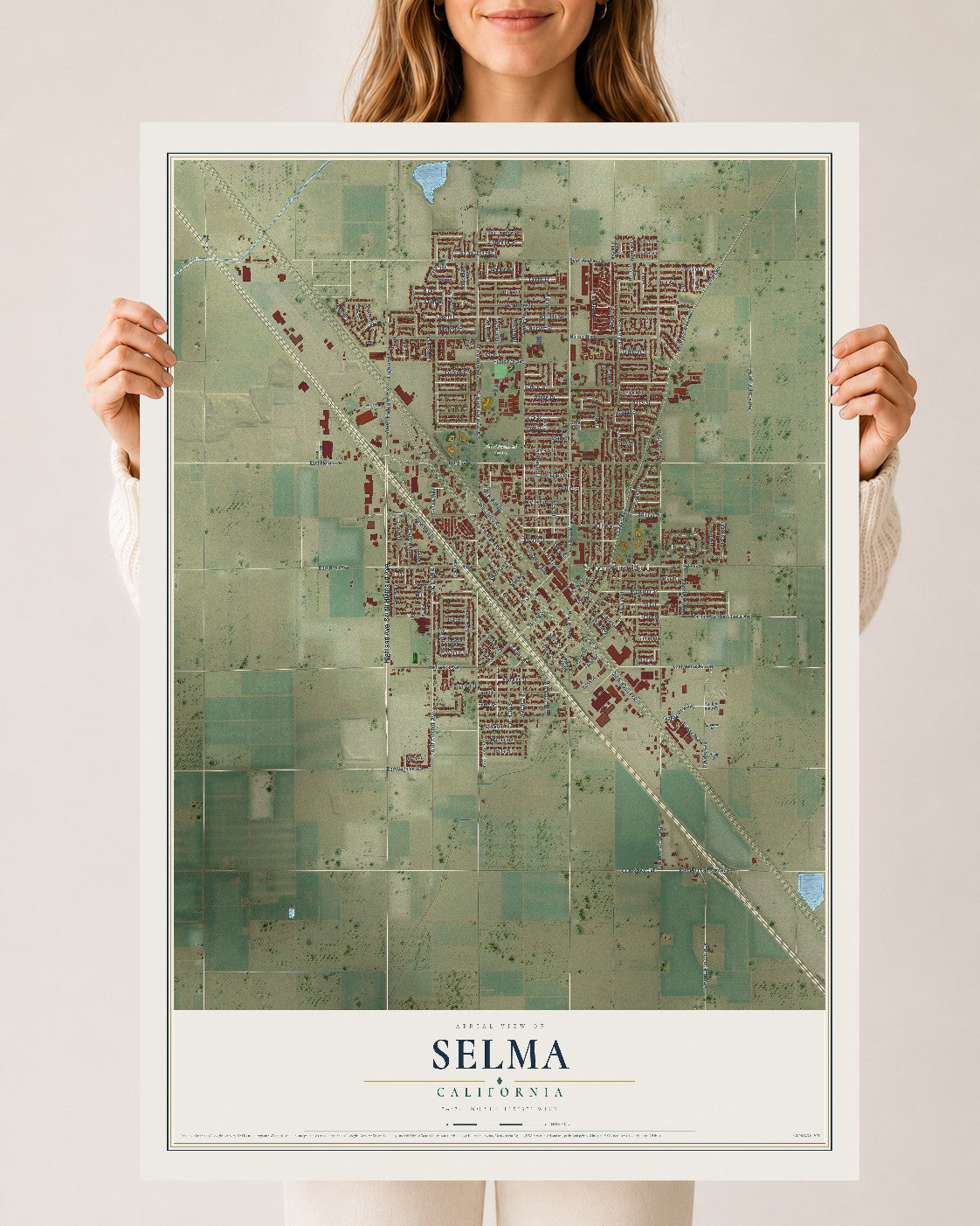 Map of Selma, California, 24 x 36 inch unframed archival matte print