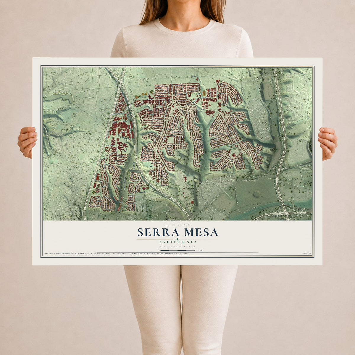 Map of Serra Mesa, California, 24 x 36 inch unframed archival matte print