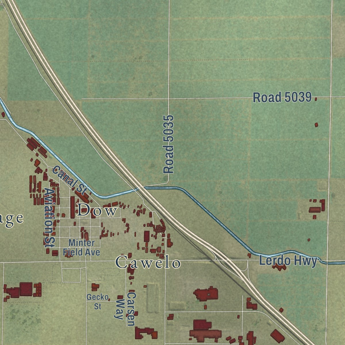 Second close-up of the map of Shafter, California print showing more streets and buildings