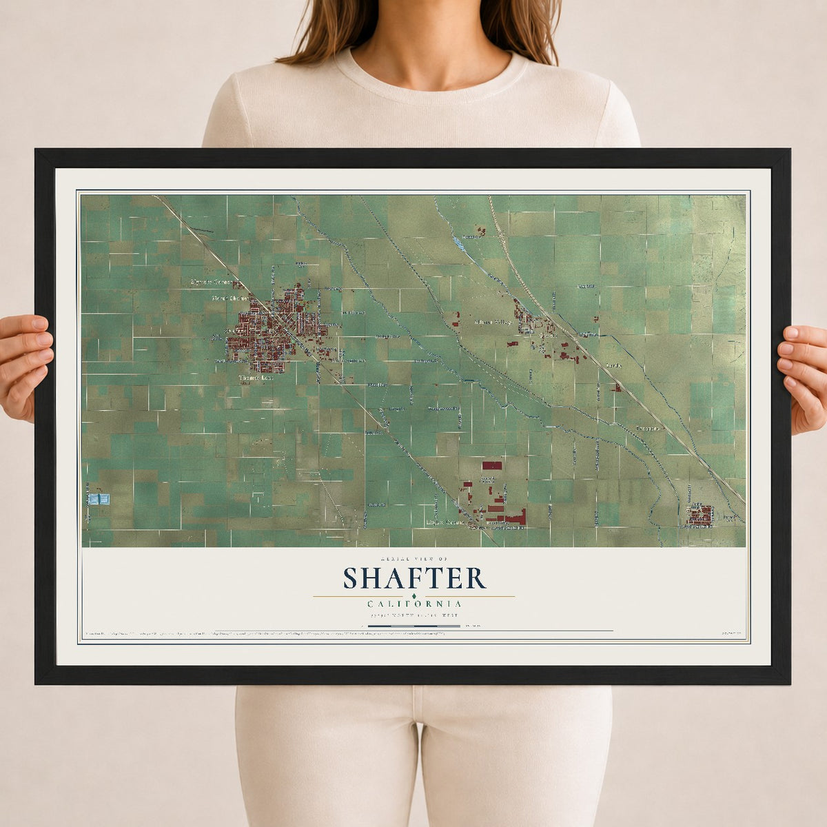 Map of Shafter, California, 18 x 24 inch print in a black wood frame