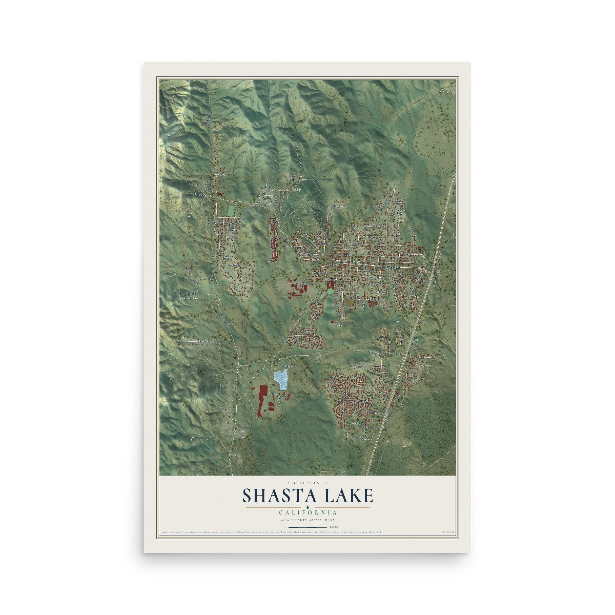 Map of Shasta Lake, California, 12 x 18 inch unframed archival matte print