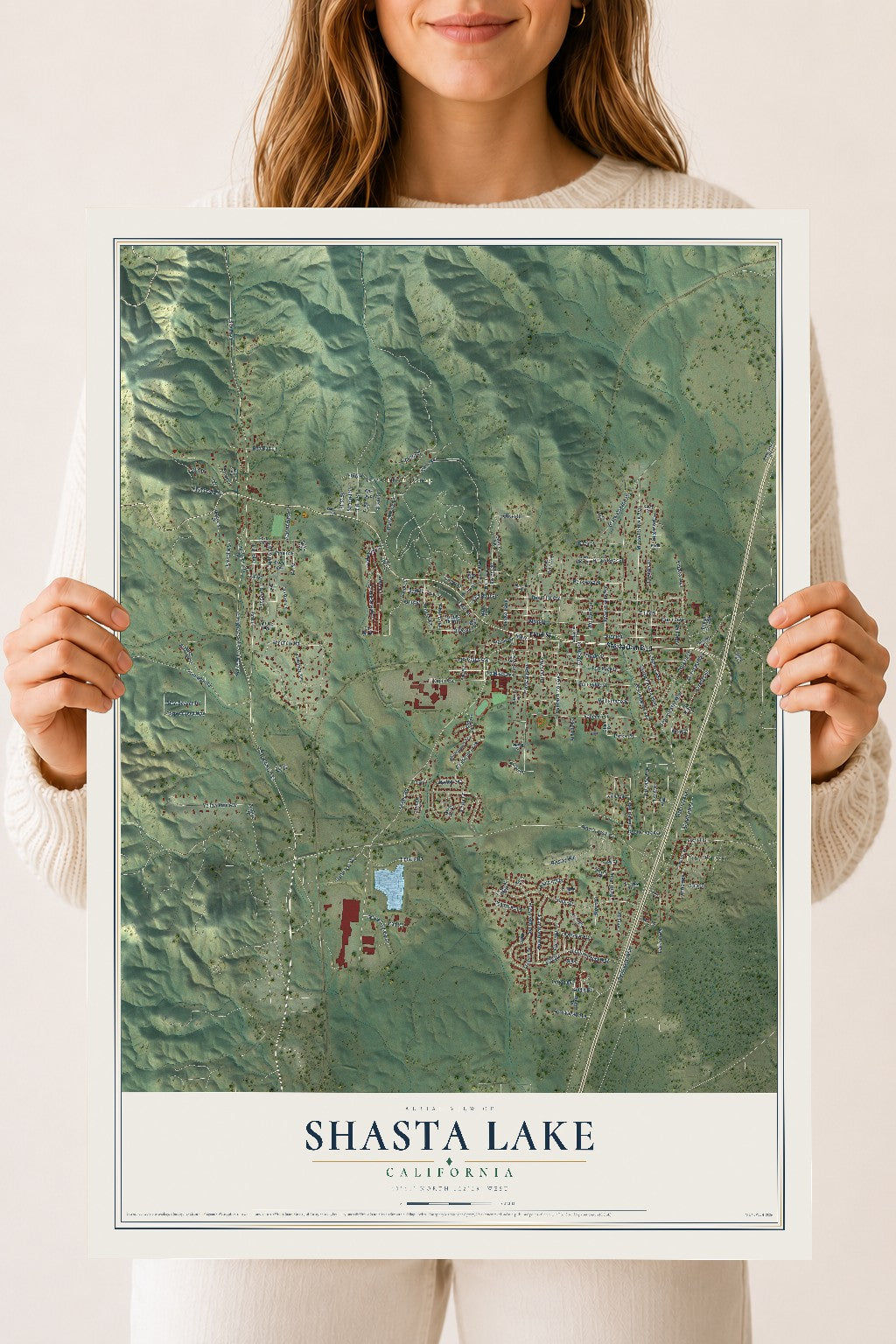 Map of Shasta Lake, California, 18 x 24 inch unframed archival matte print
