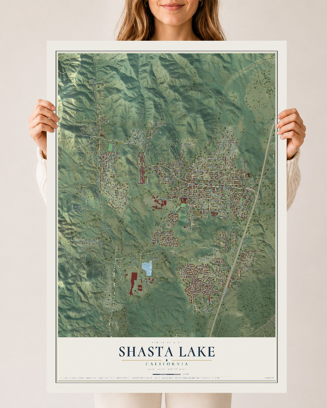 Map of Shasta Lake, California, 24 x 36 inch unframed archival matte print