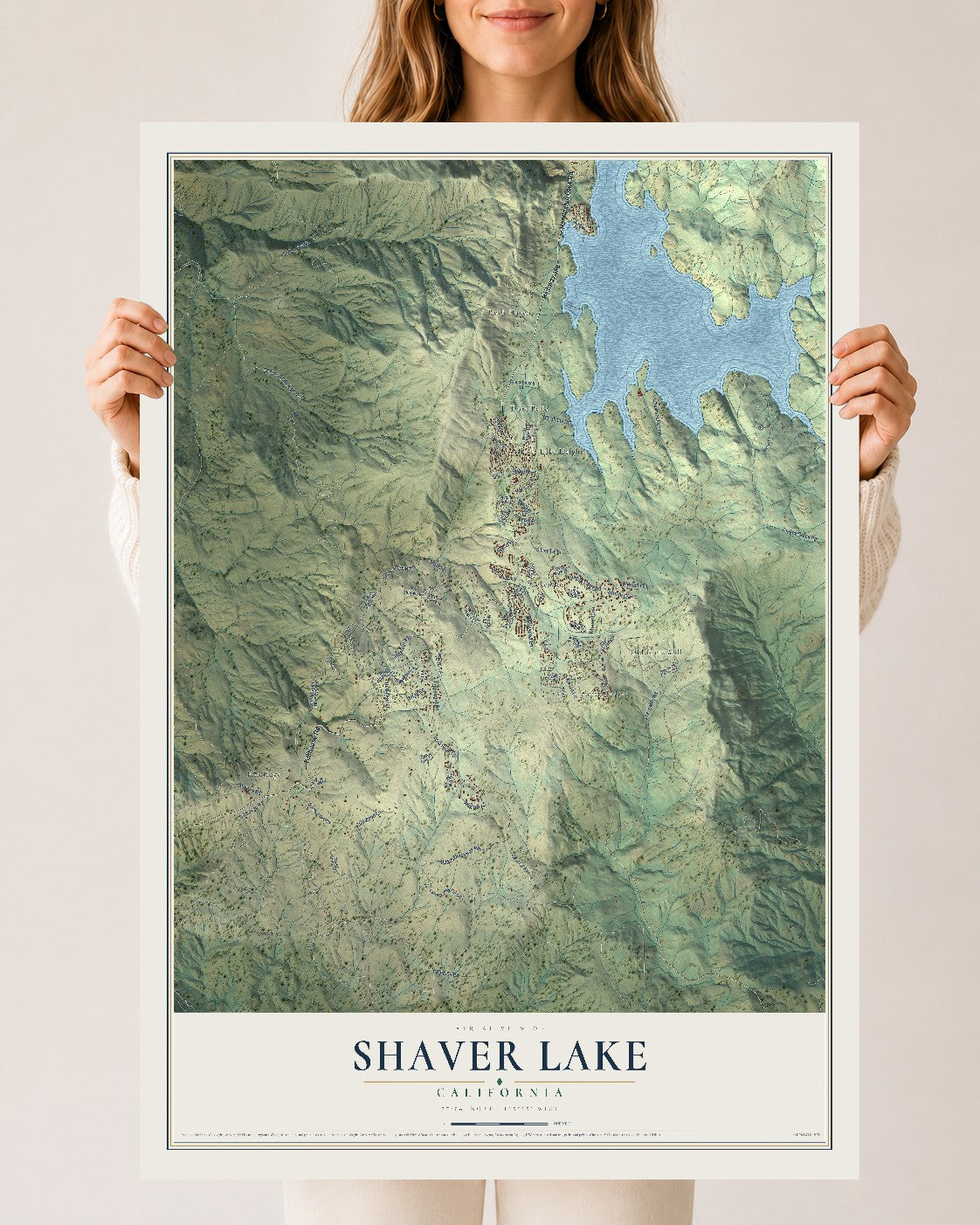 Map of Shaver Lake, California, 24 x 36 inch unframed archival matte print