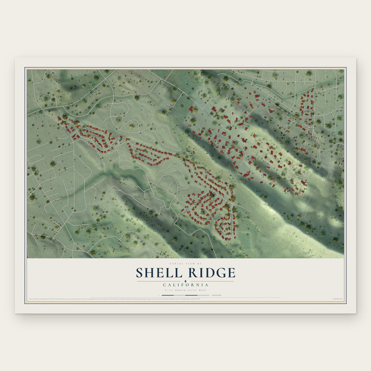 Shell Ridge, California map print, the full design