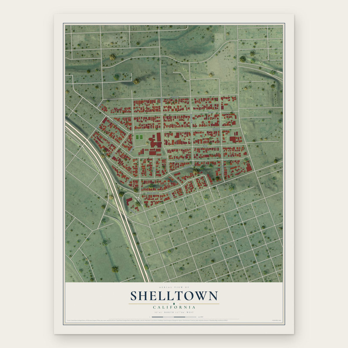 Shelltown, California map print, the full design