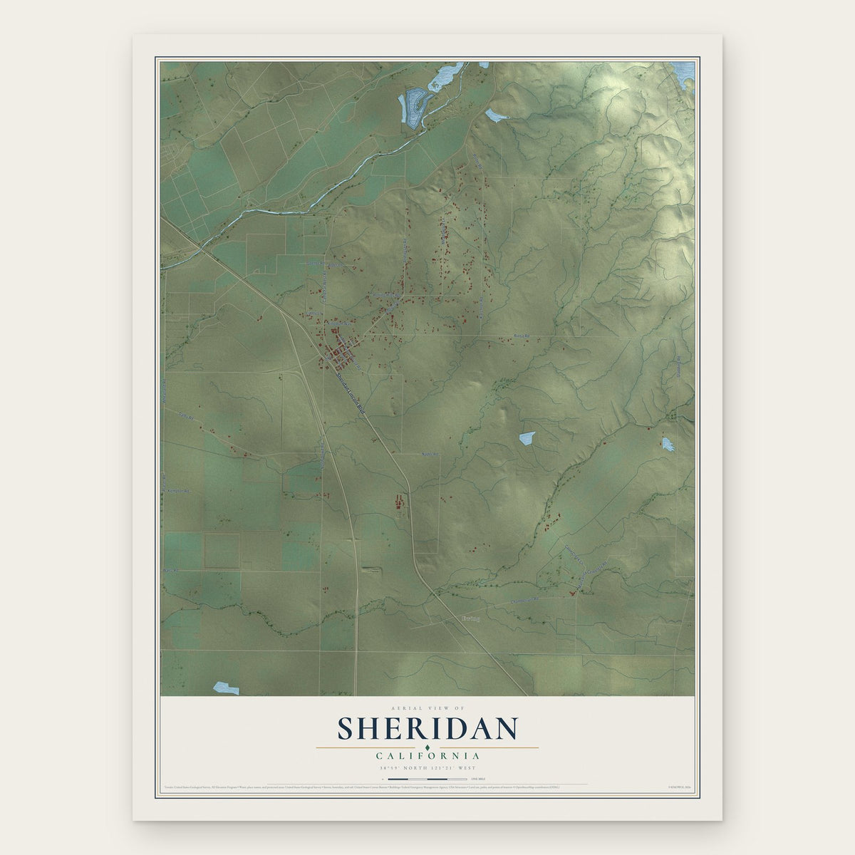 Sheridan, California map print, the full design