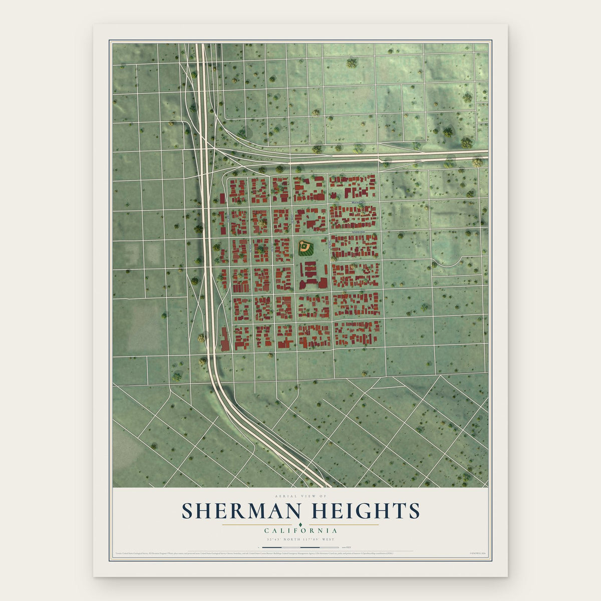Sherman Heights, California map print, the full design