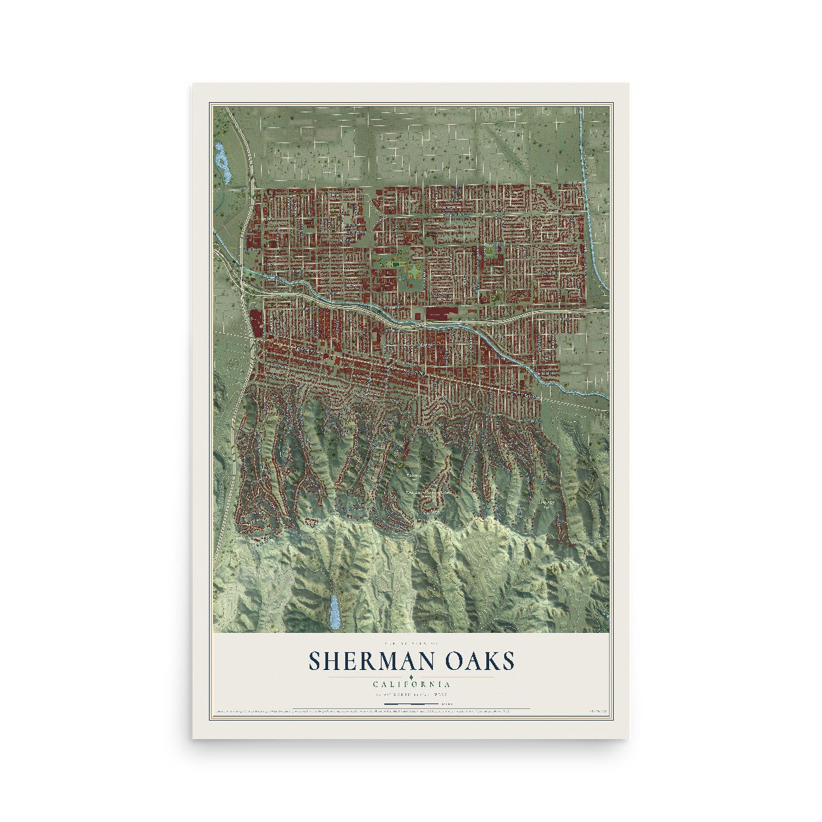 Map of Sherman Oaks, California, 12 x 18 inch unframed archival matte print