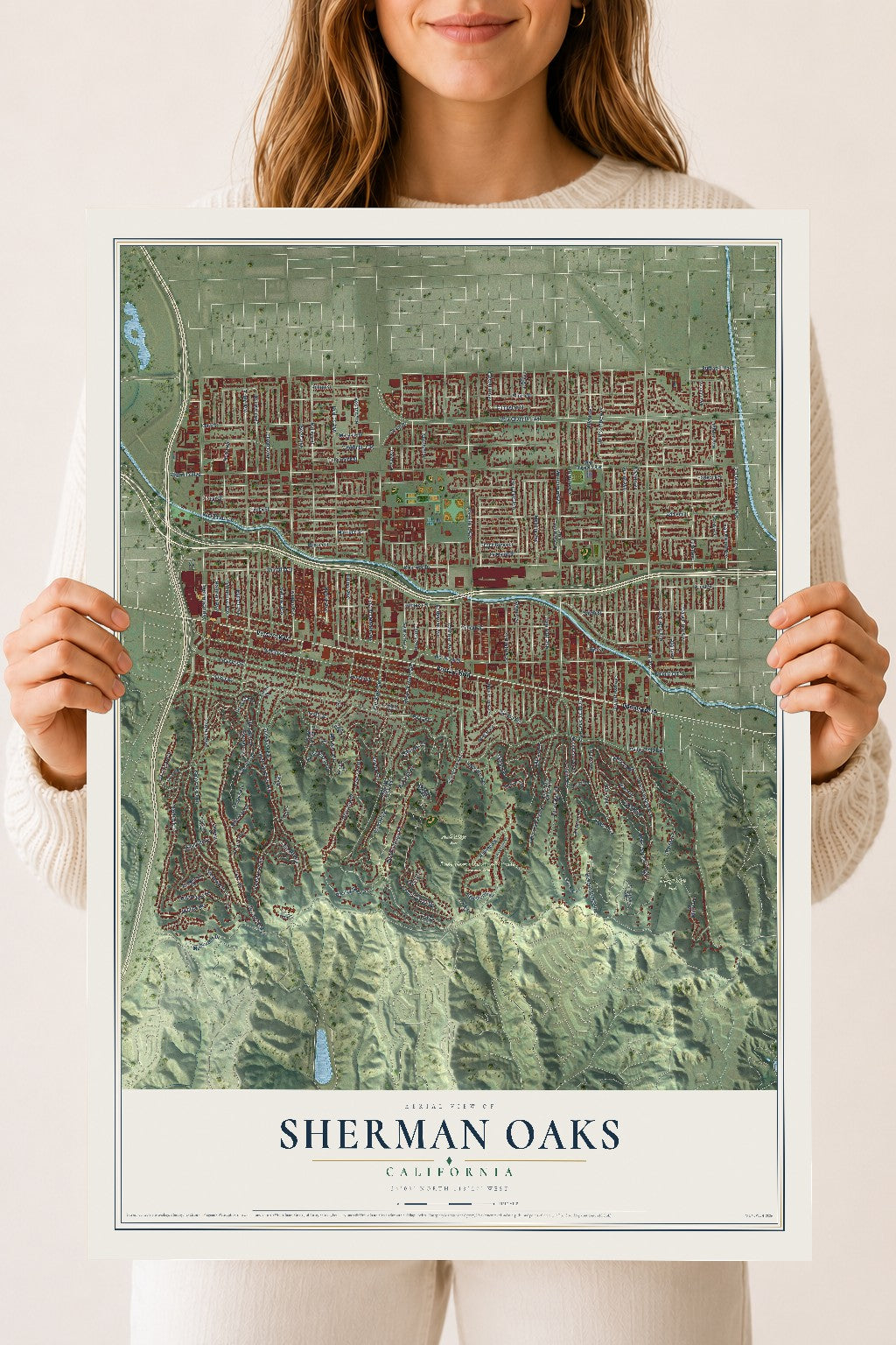 Map of Sherman Oaks, California, 18 x 24 inch unframed archival matte print