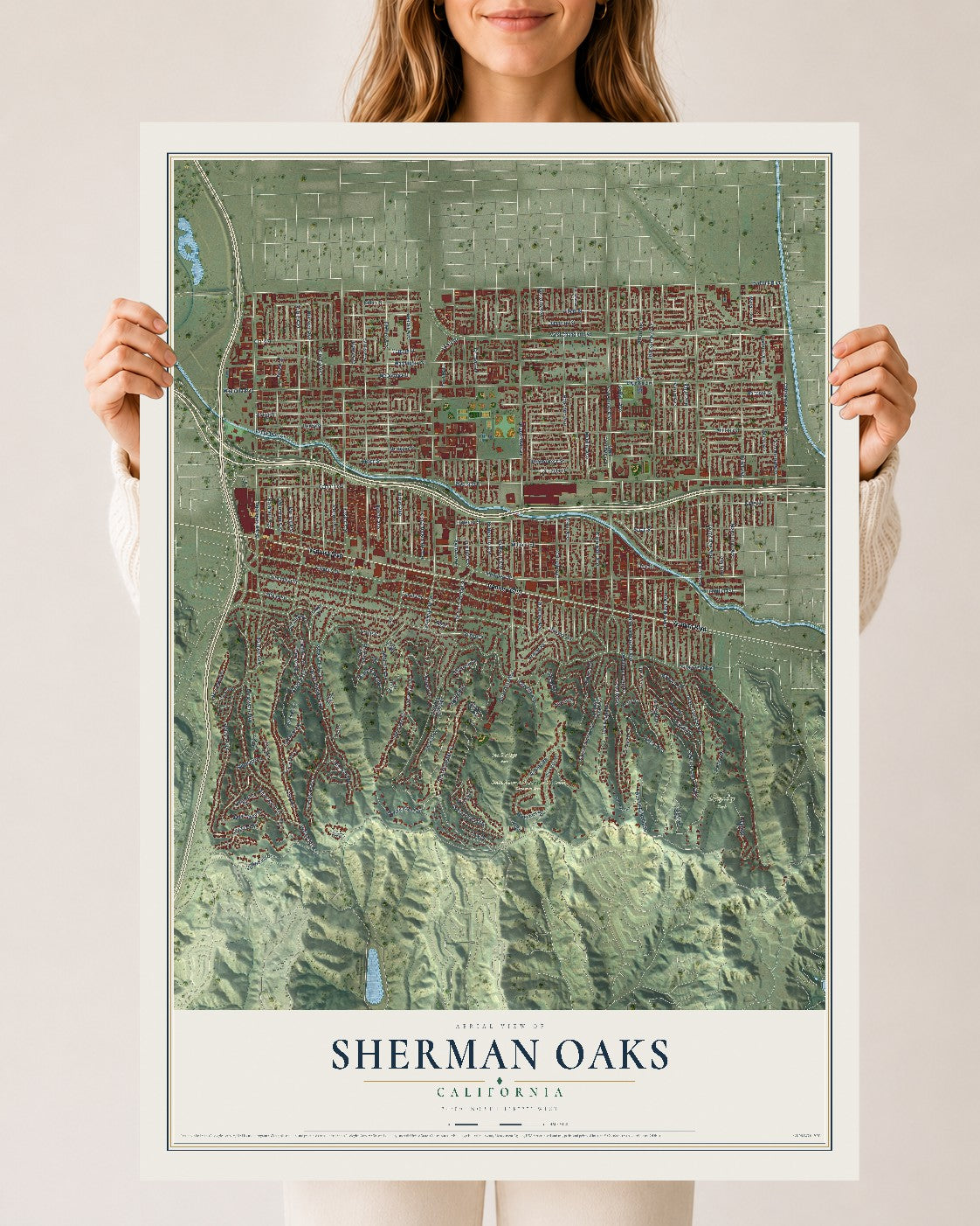 Map of Sherman Oaks, California, 24 x 36 inch unframed archival matte print