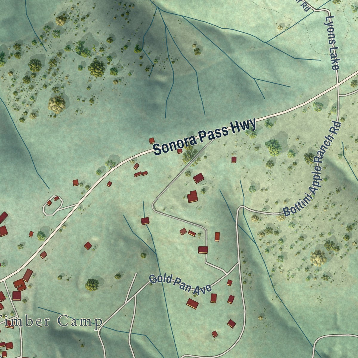 Close-up of the map of Sierra Village, California print showing street and building detail