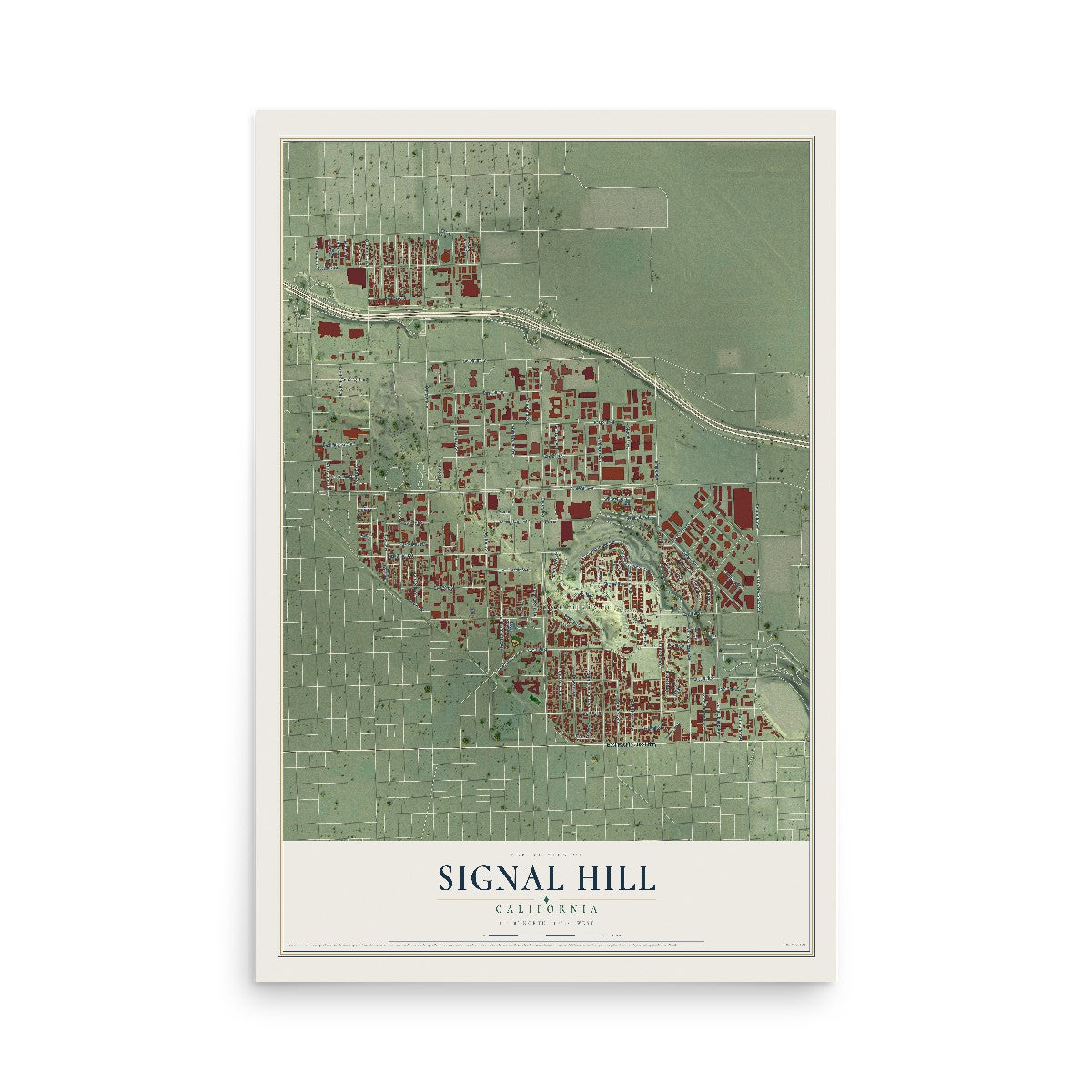 Map of Signal Hill, California, 12 x 18 inch unframed archival matte print