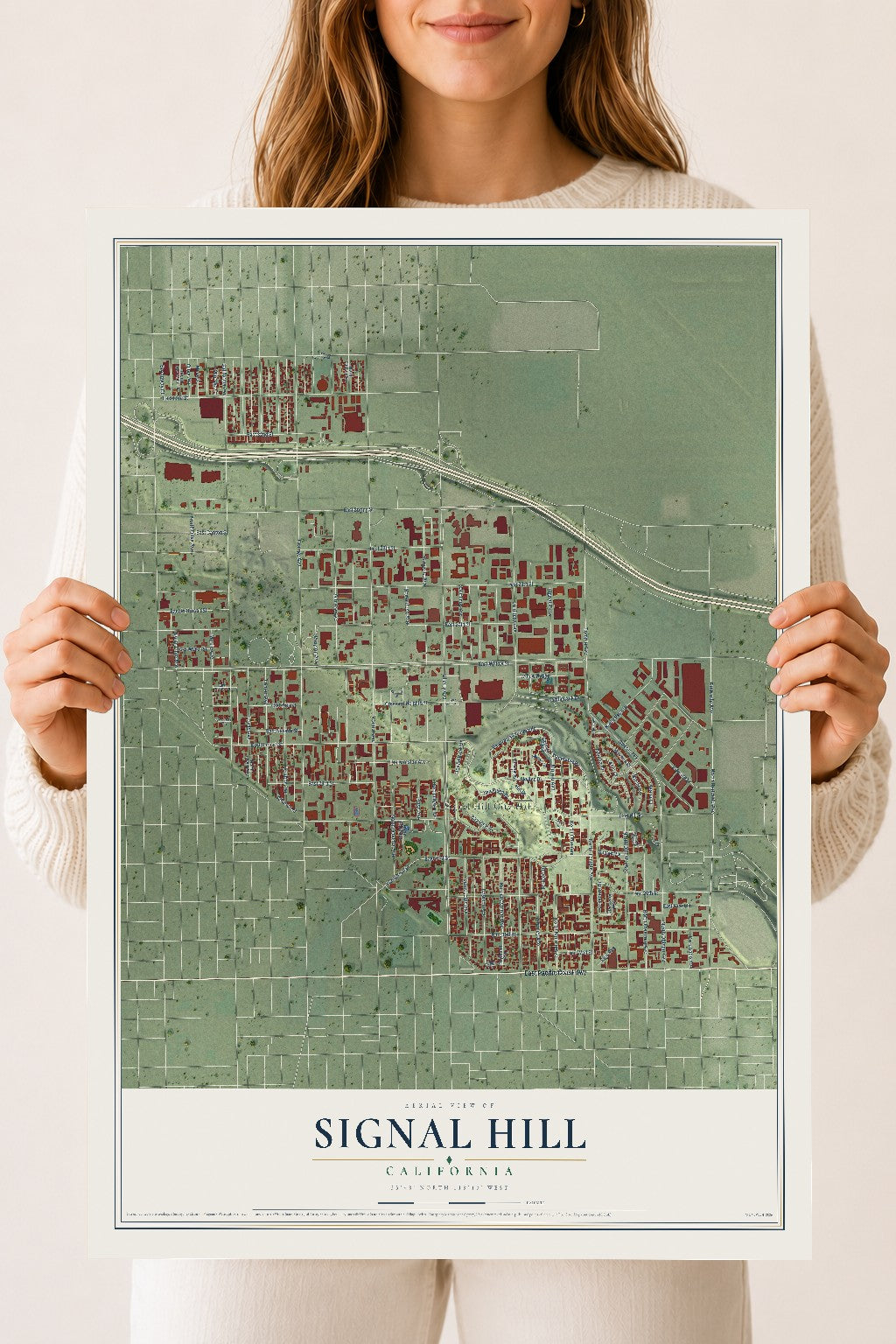 Map of Signal Hill, California, 18 x 24 inch unframed archival matte print