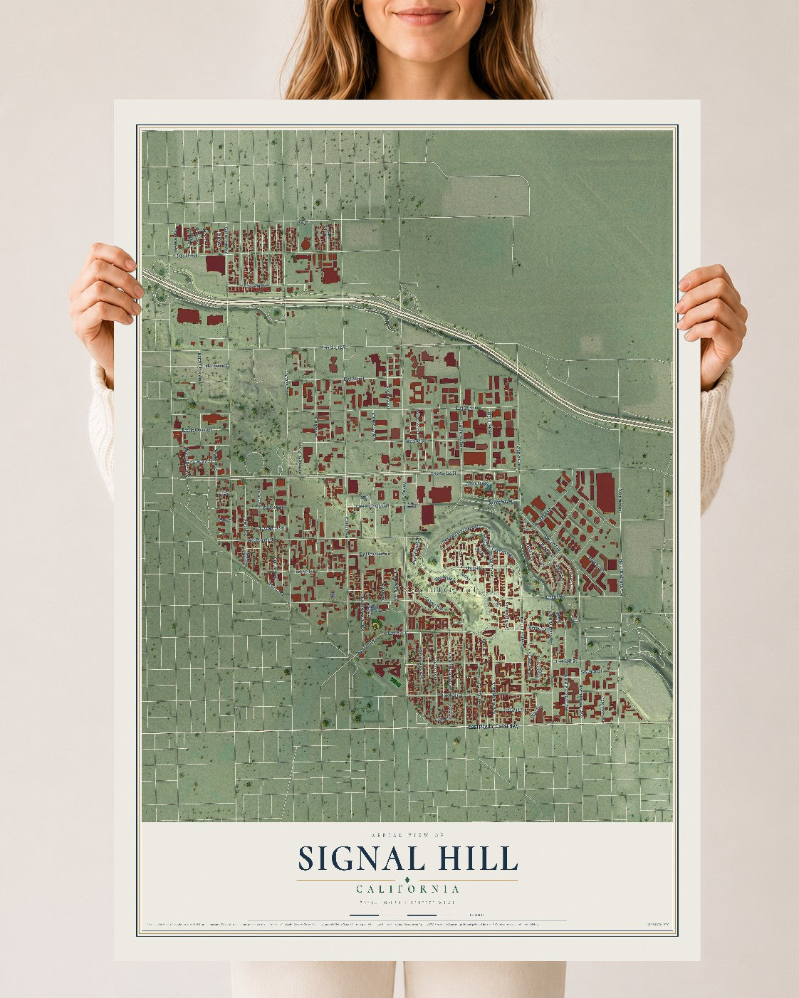 Map of Signal Hill, California, 24 x 36 inch unframed archival matte print