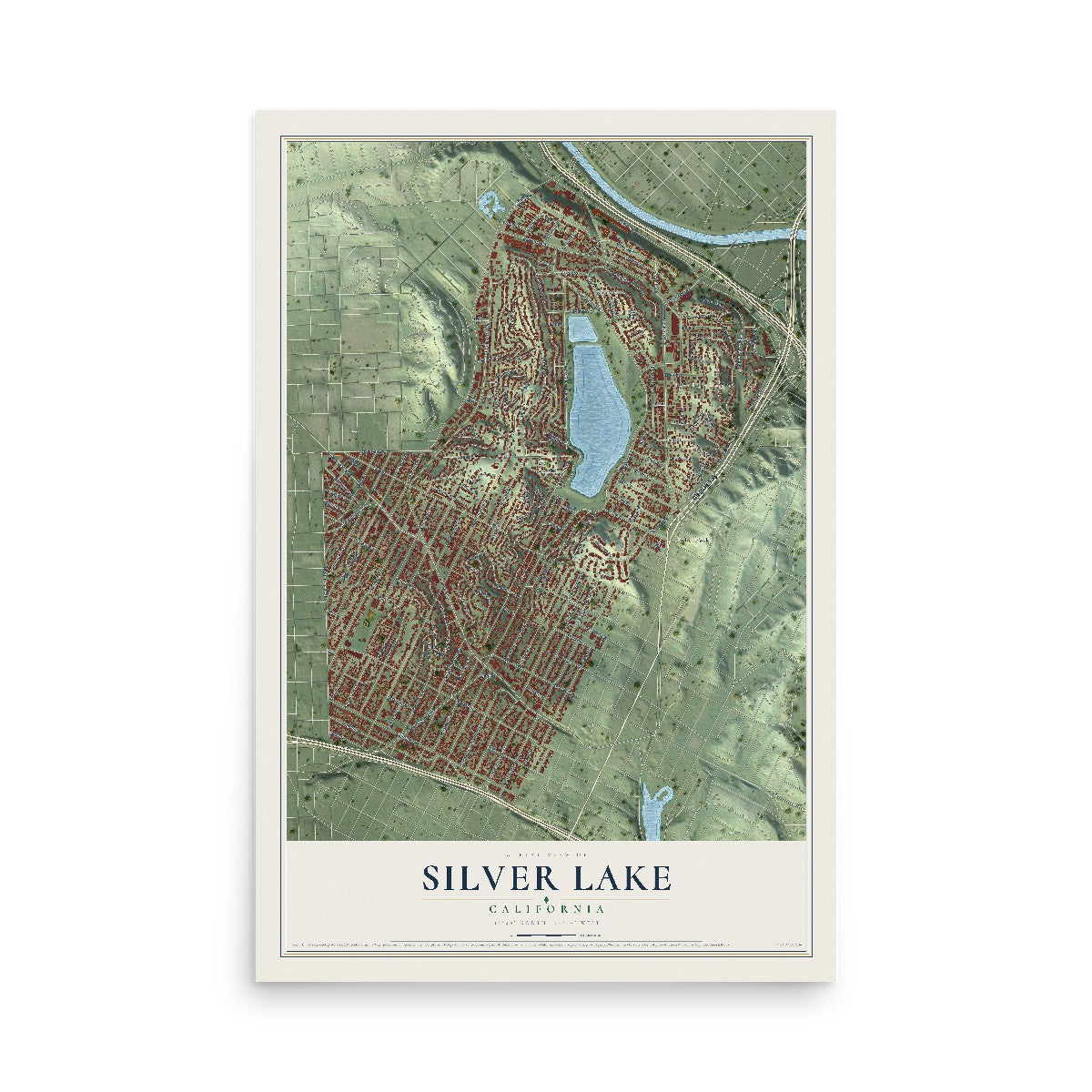 Map of Silver Lake, California, 12 x 18 inch unframed archival matte print
